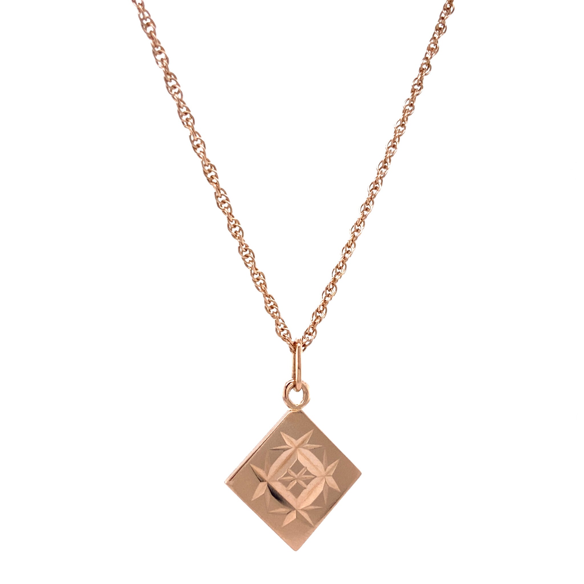 Roségouden vintage koord collier met hanger 14 krt