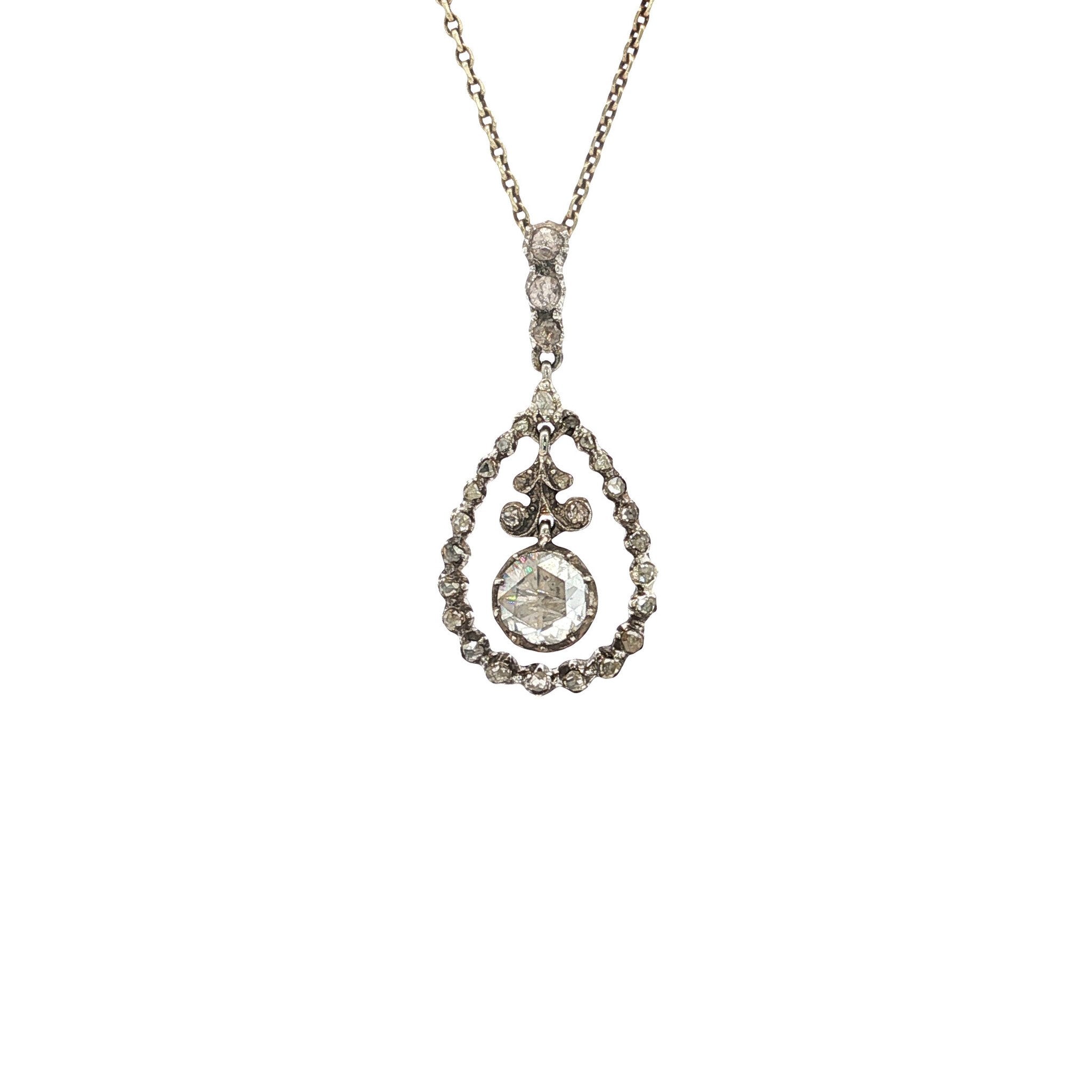 Gold vintage pendant with rose-cut diamond 14 kt/925