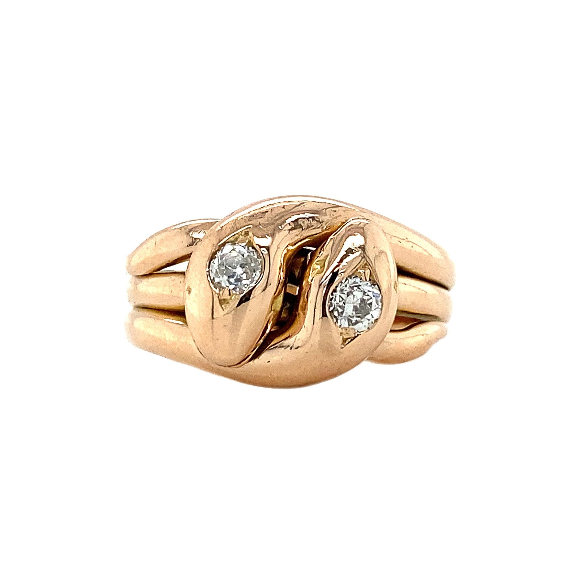 Roségouden slangenring met diamant 14 krt