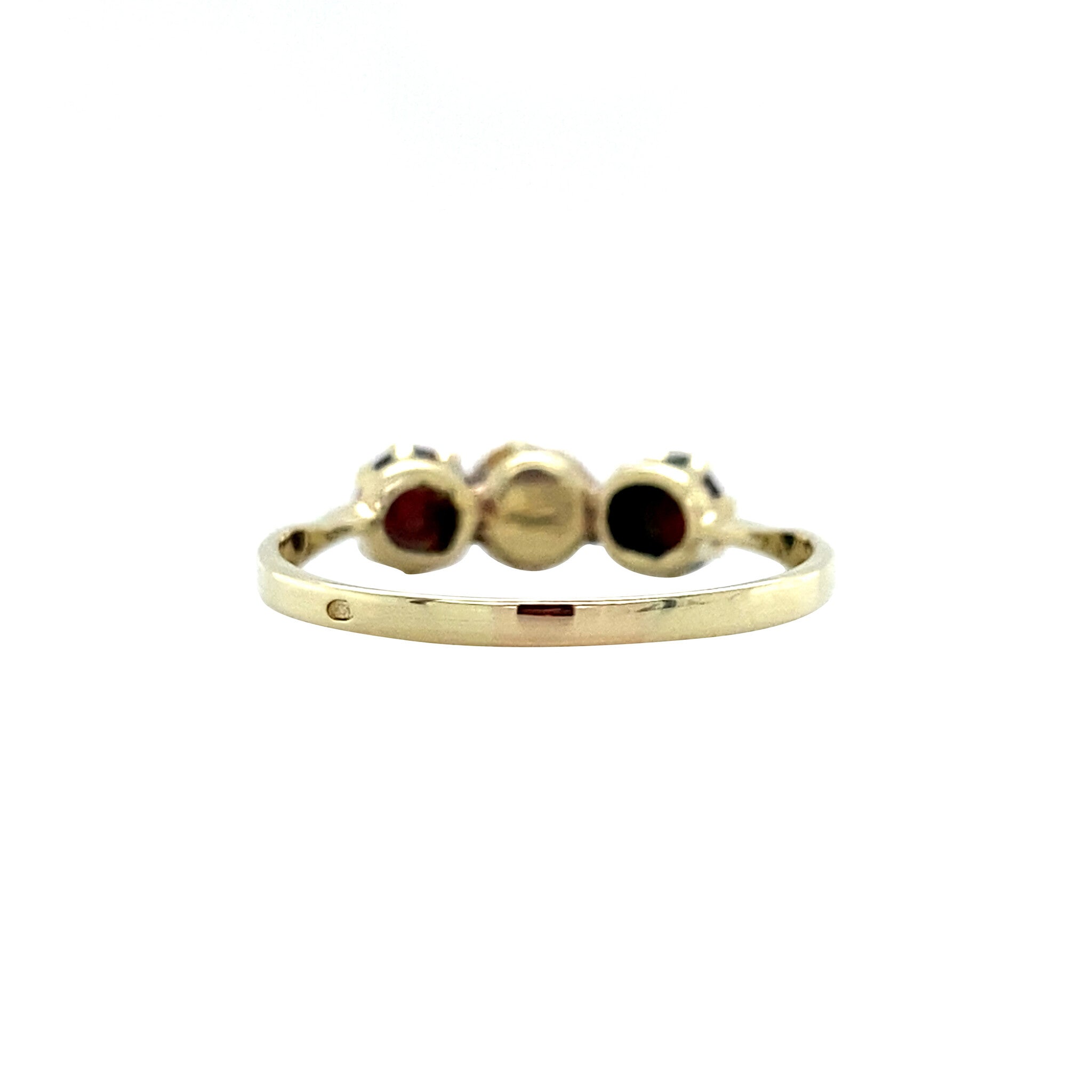 Gouden vintage ring met parel en granaat 14 krt