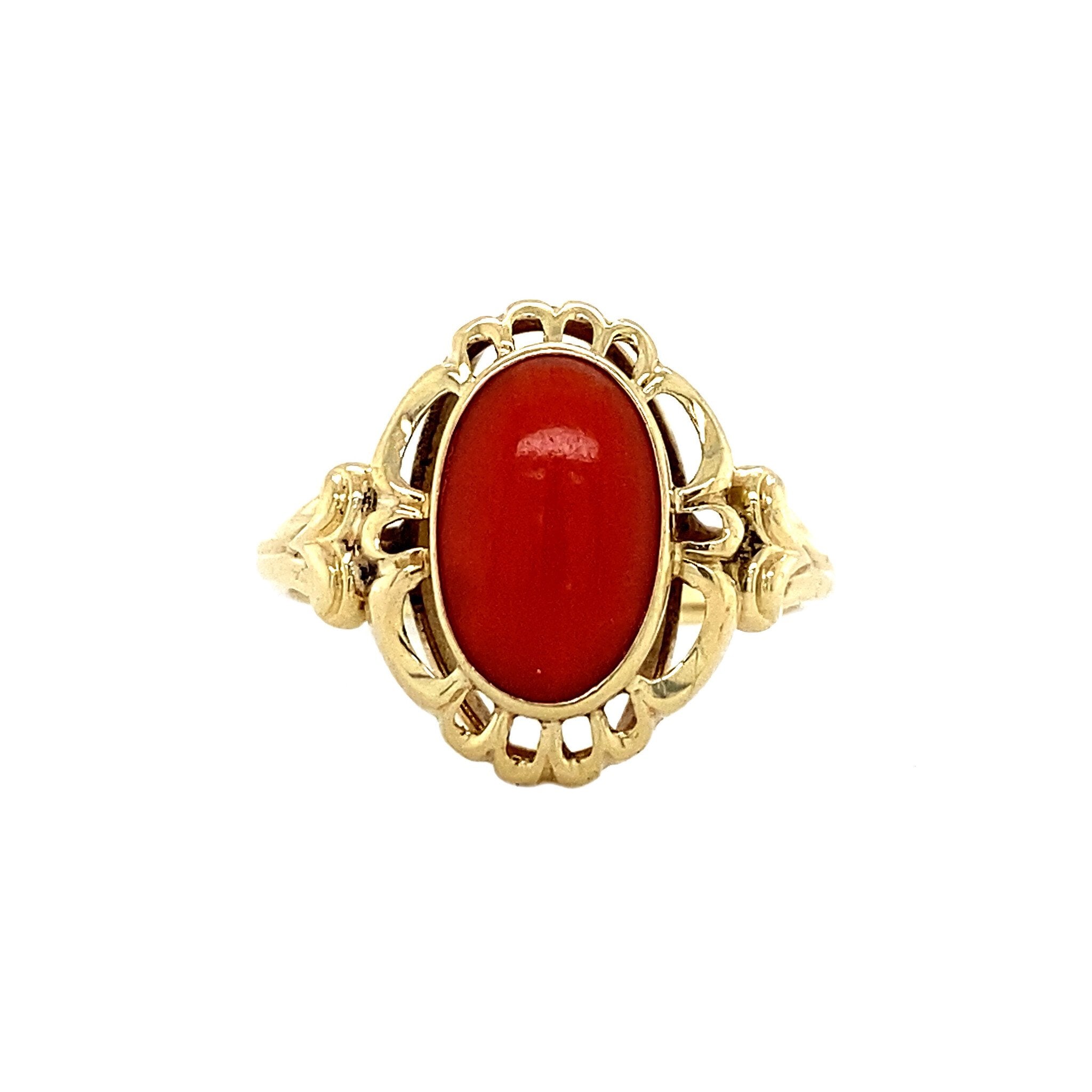 Gouden ring met bloedkoraal 14 krt