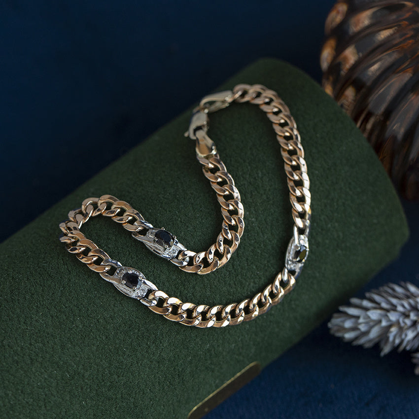 Vintage bicolour gold bracelet with sapphire and diamond 14 ct