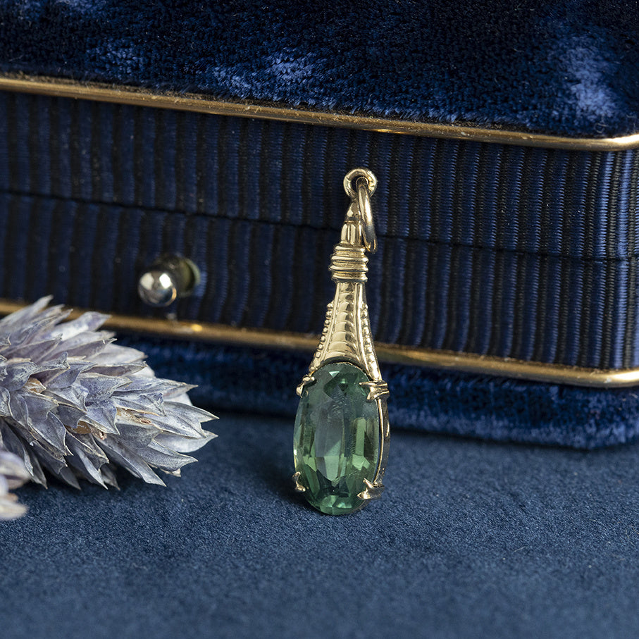 Gouden vintage hanger met saffier 14 krt