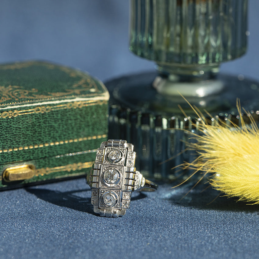 Witgouden vintage prinsessen ring met diamant 14 krt/950