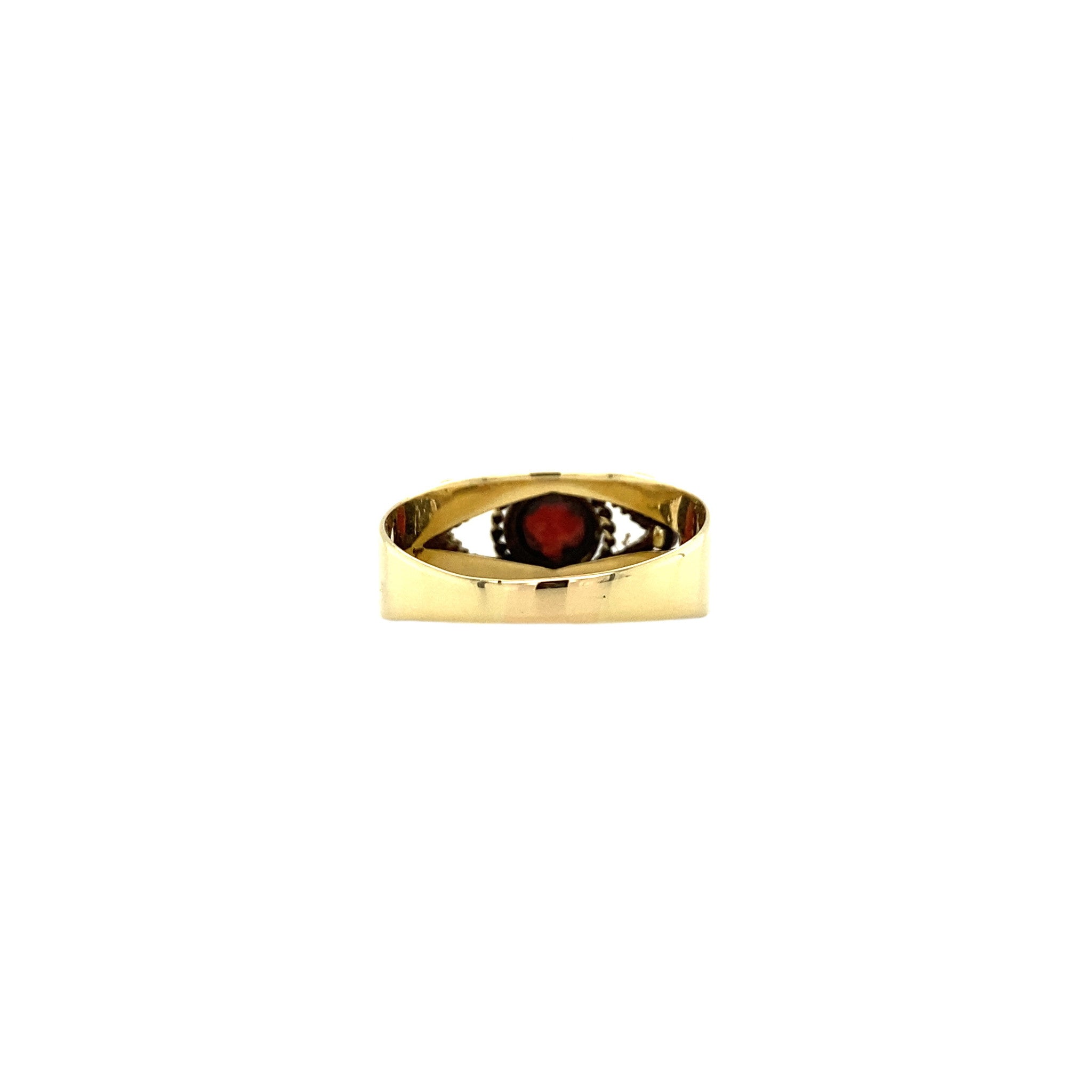 Gold ring with glass garnet 14 crt