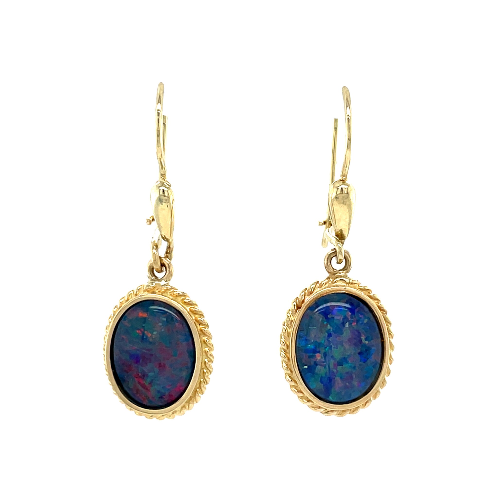 Vintage 14 kt gold dangle earrings with opal triplet