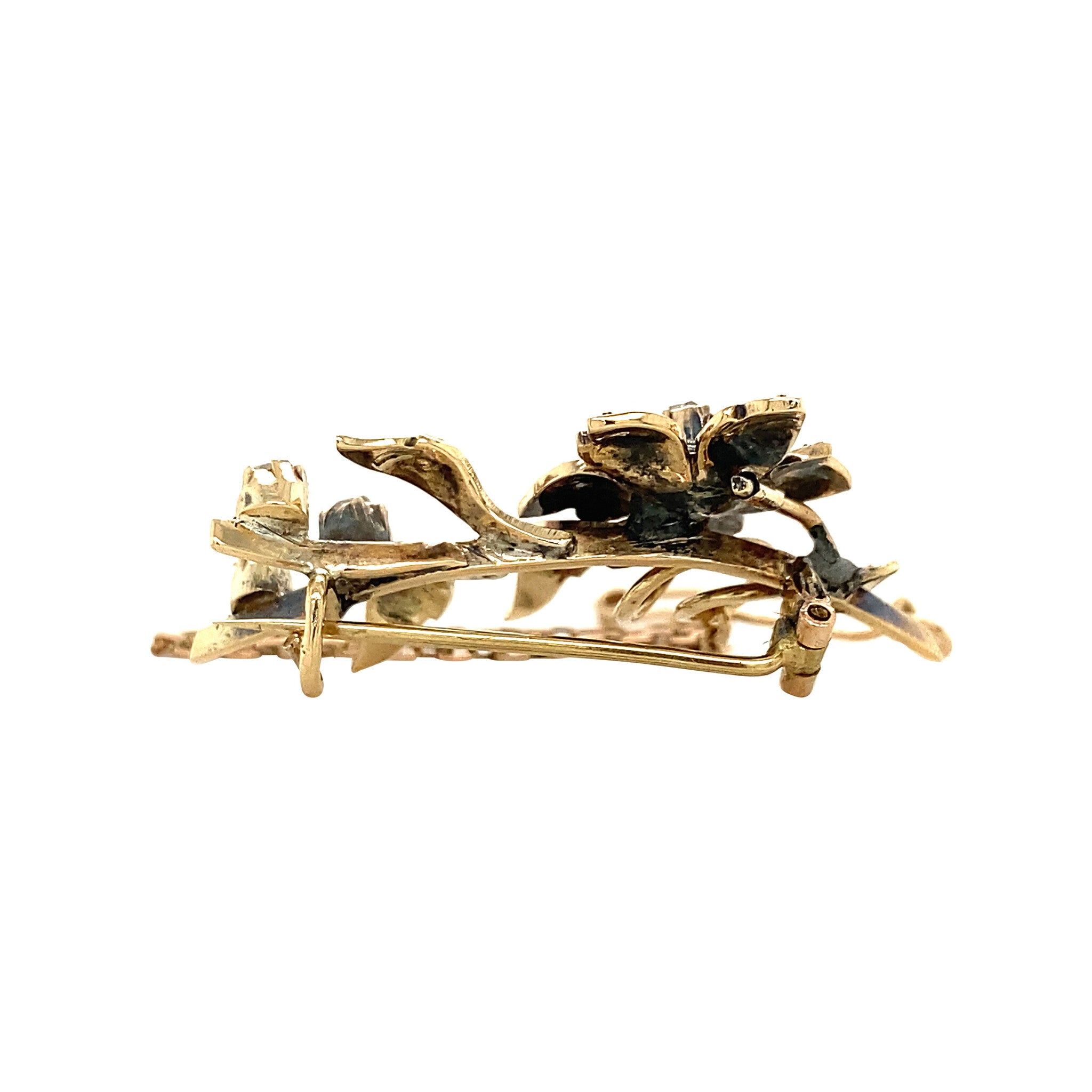 Gold vintage brooch with rose-cut diamond, 14 kt