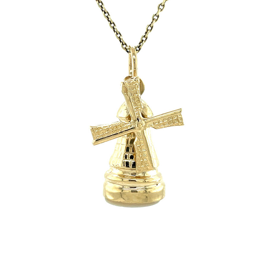 Gouden vintage molen hanger met parelmoer 14 kt