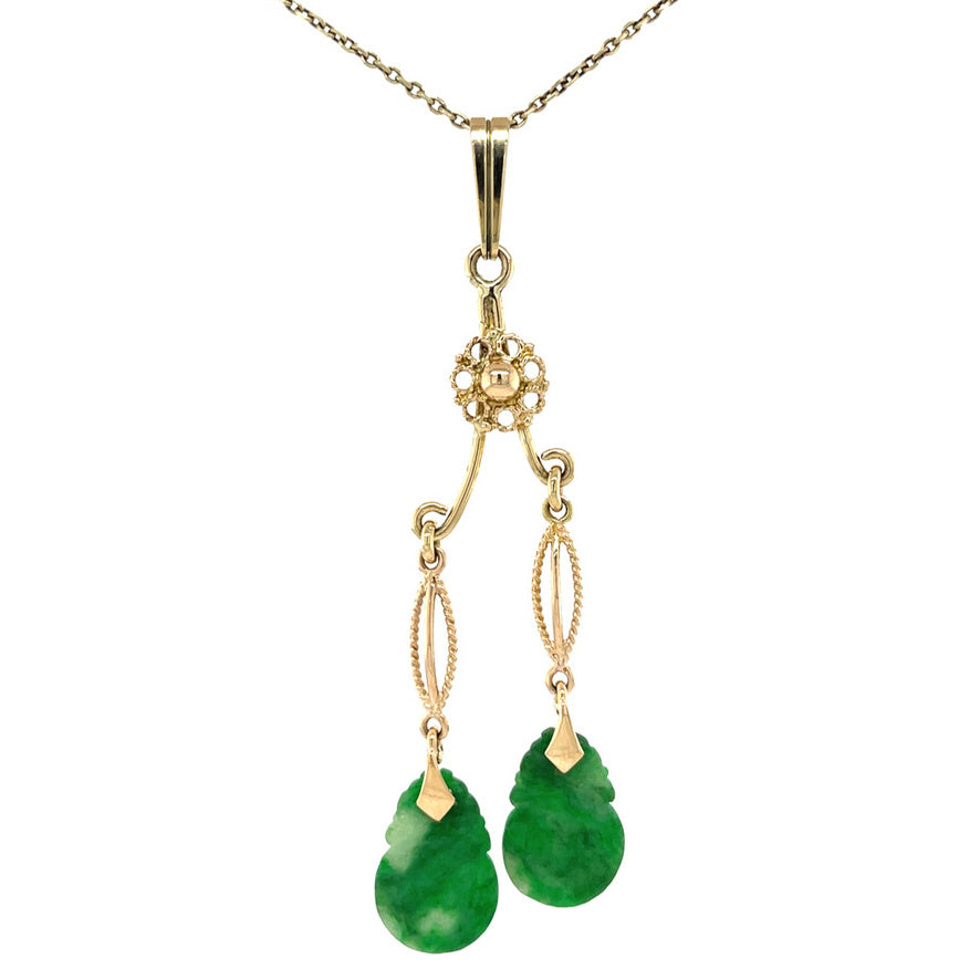 Gouden vintage hanger met jade 14 kt