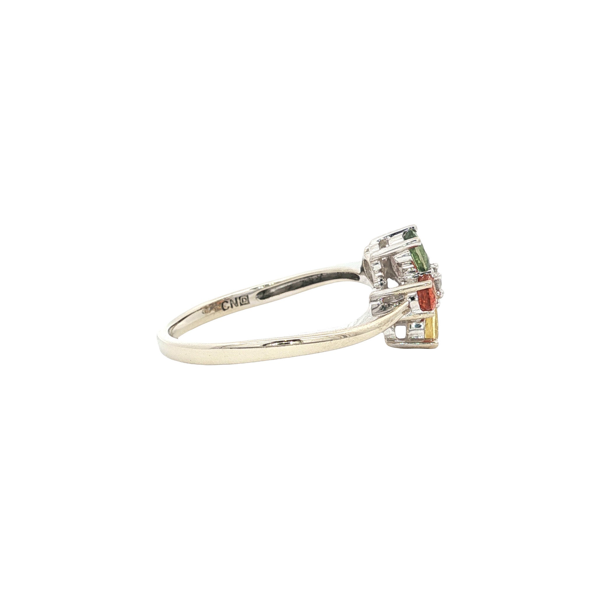 Witgouden vintage entourage ring met saffier en diamant 14 kt