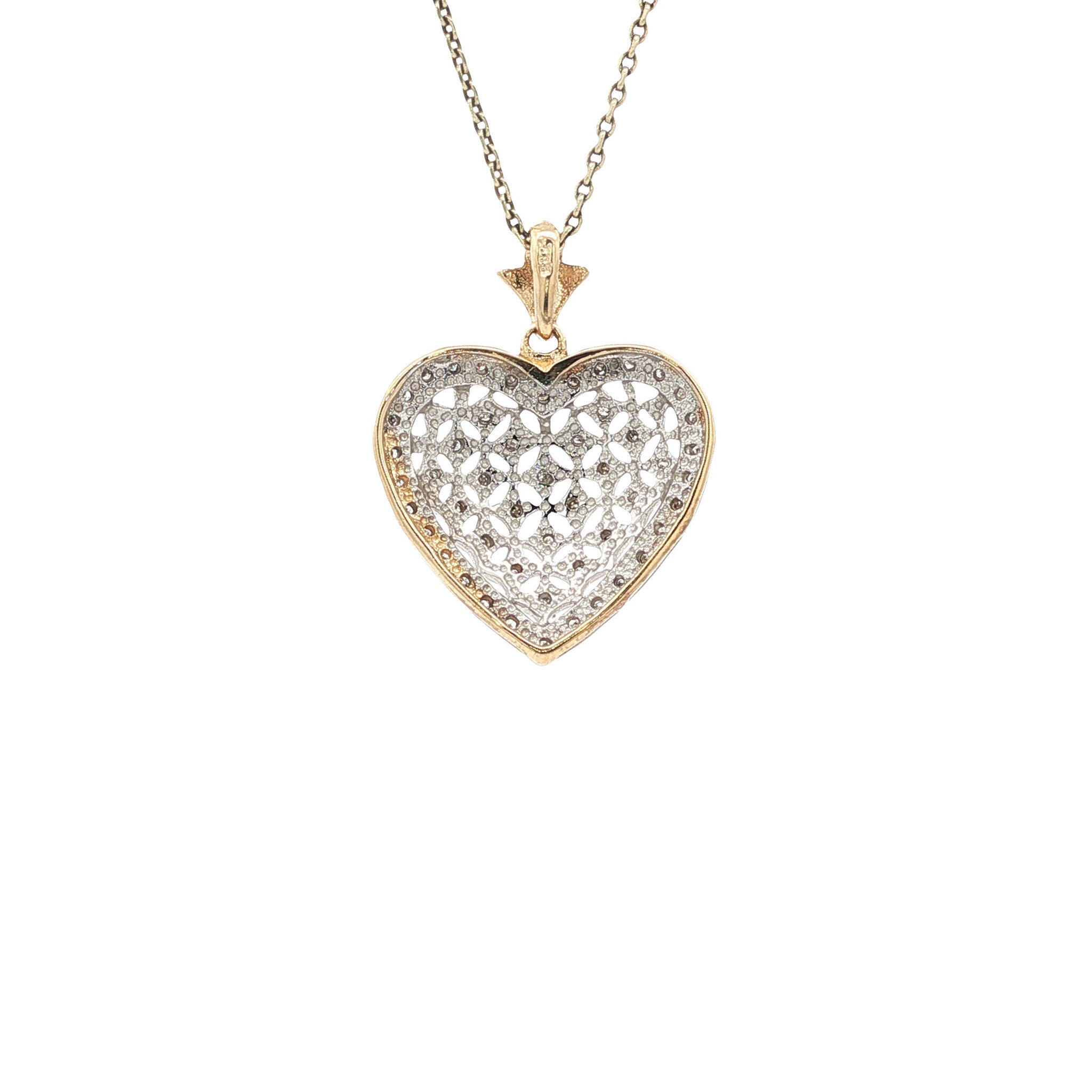 Vintage gold heart pendant with diamond, 14 kt