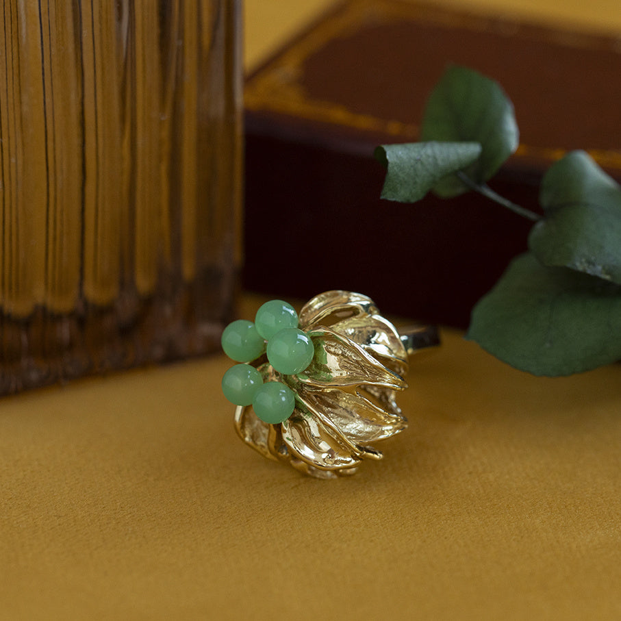 Gouden vintage ring met chrysopraas14 krt