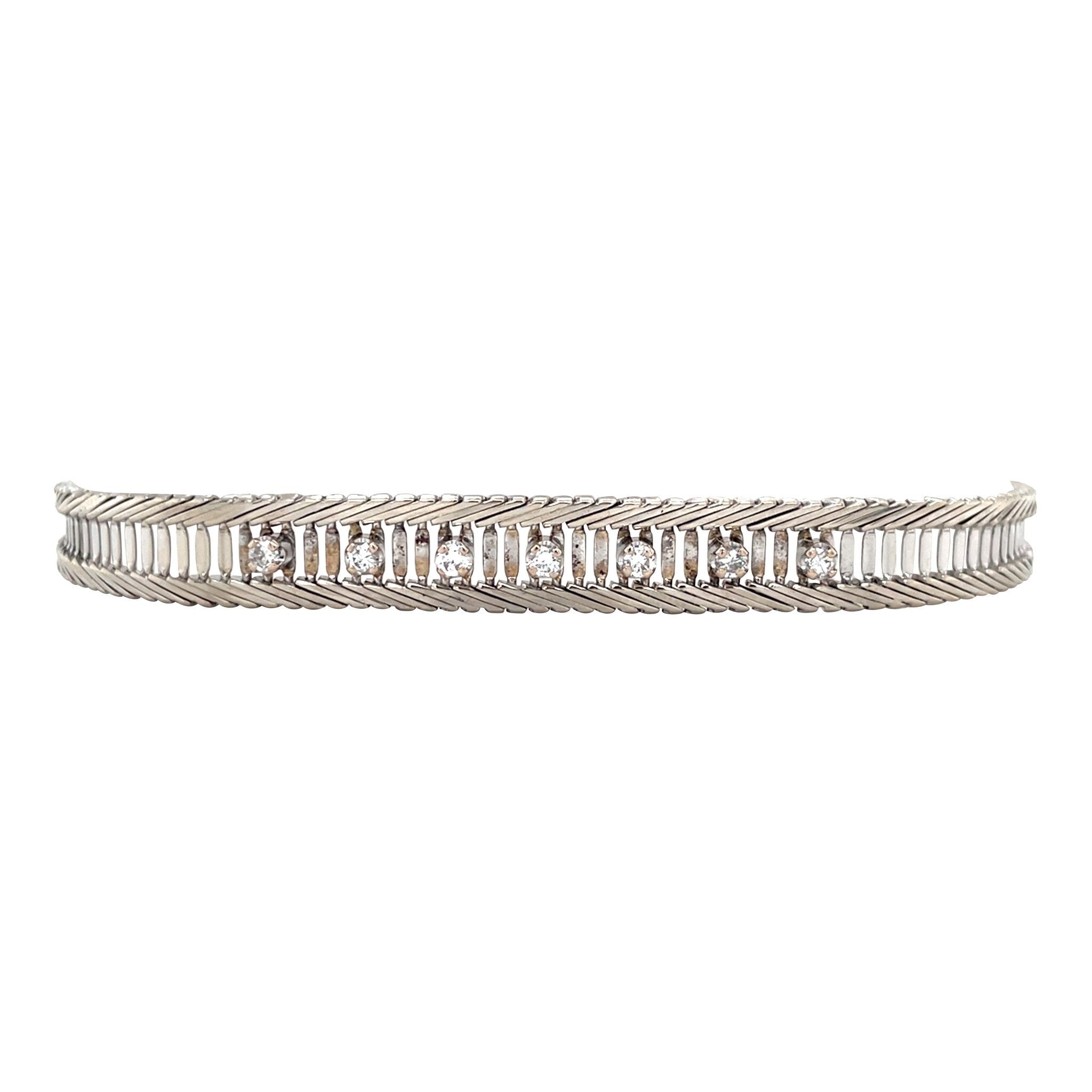 Witgouden vintage armband met diamant 14 krt