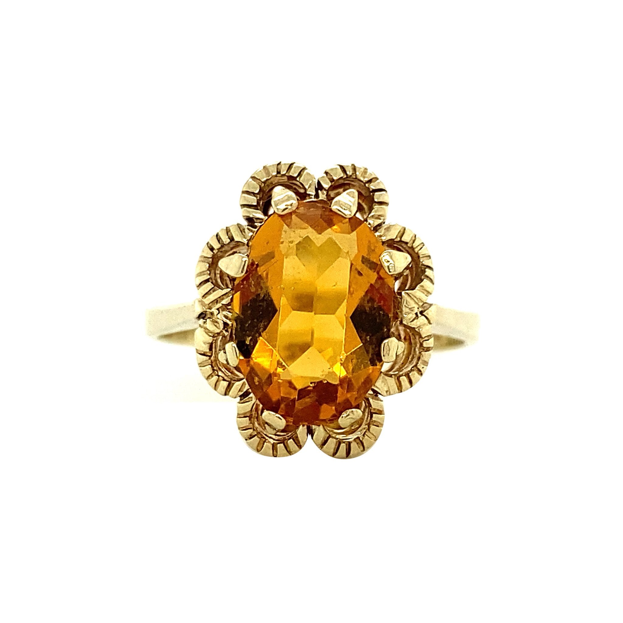 Gold ring with orange glass 14 krt