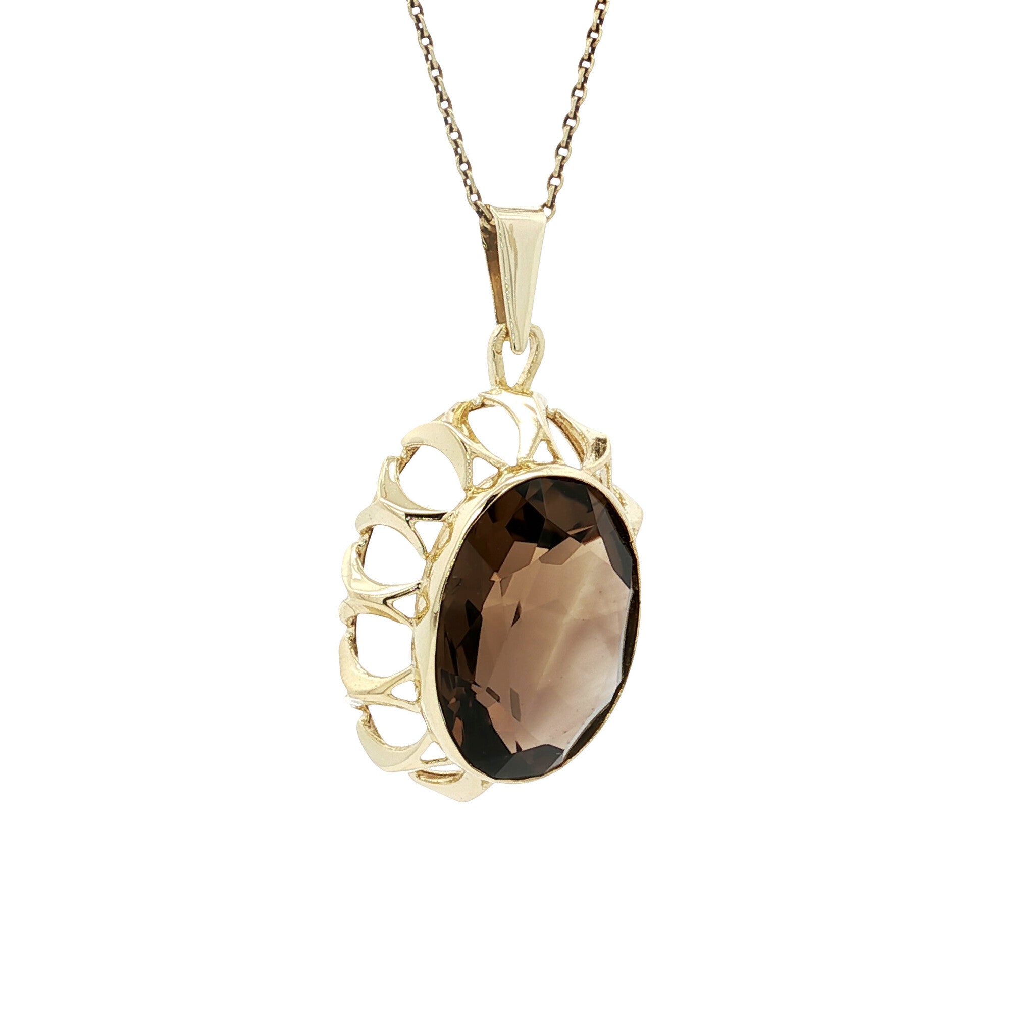 Golden vintage pendant with smoky topaz 14 kt