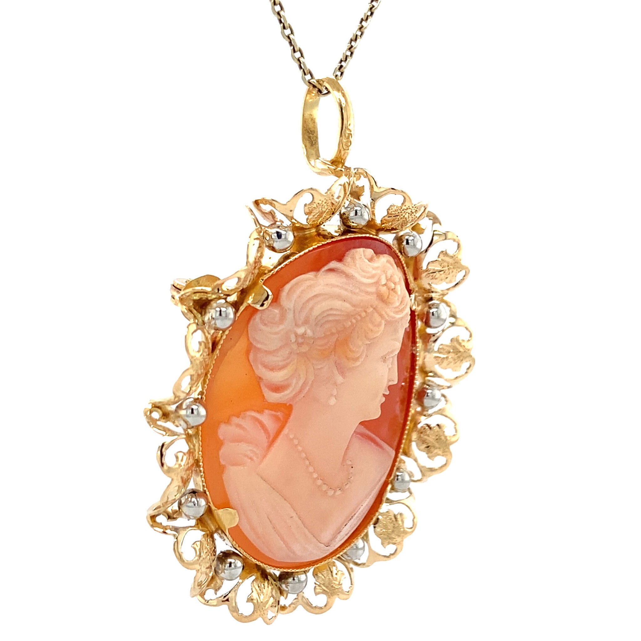 Bicolour gold vintage pendant with cameo 18 kt