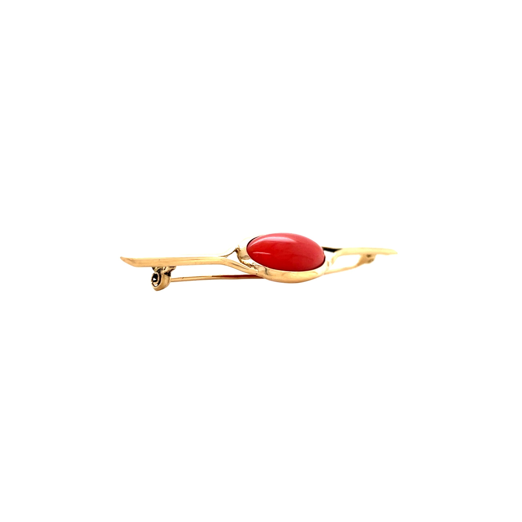 Gouden vintage broche met bloedkoraal 14 krt