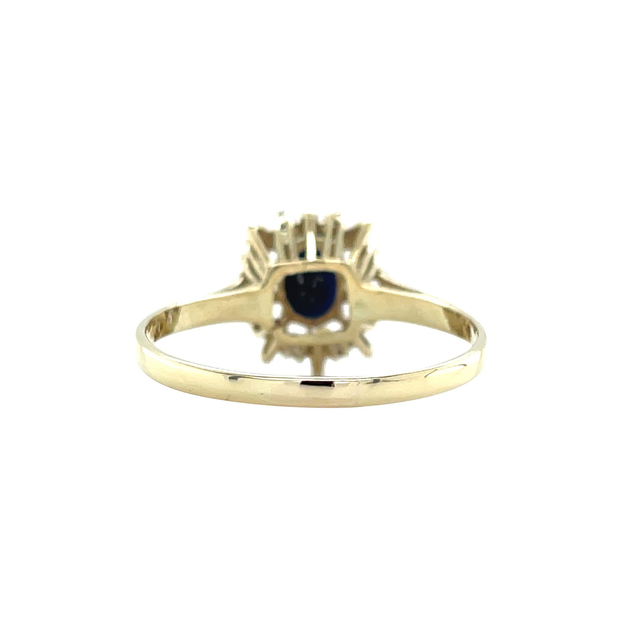 14 kt vintage gold cluster ring with sapphire and diamond