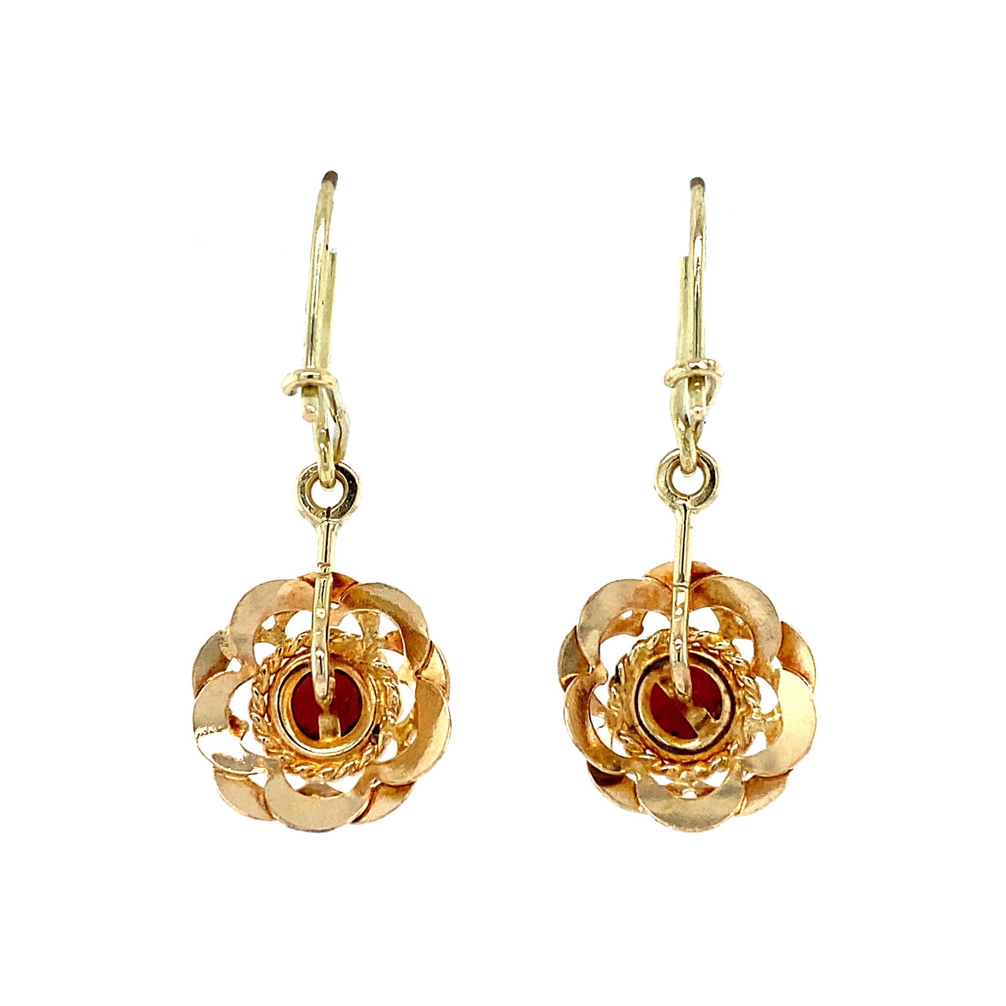 Gold earrings with garnet, 14 kt