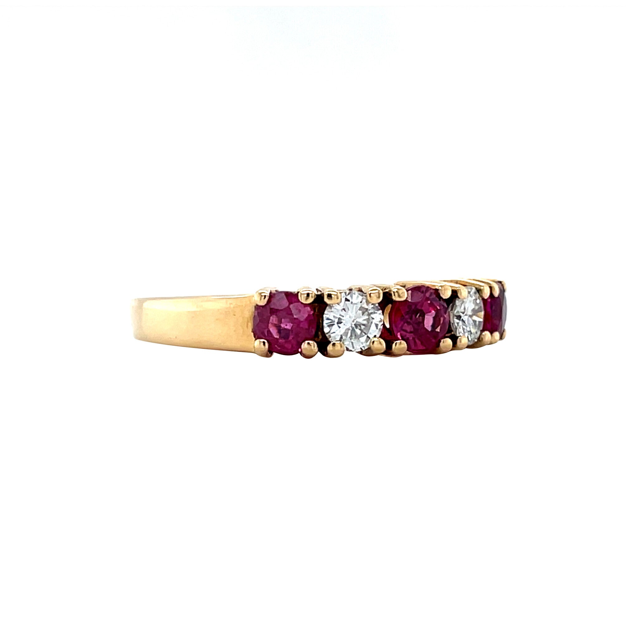 Vintage 18 kt gold row ring with ruby and diamond