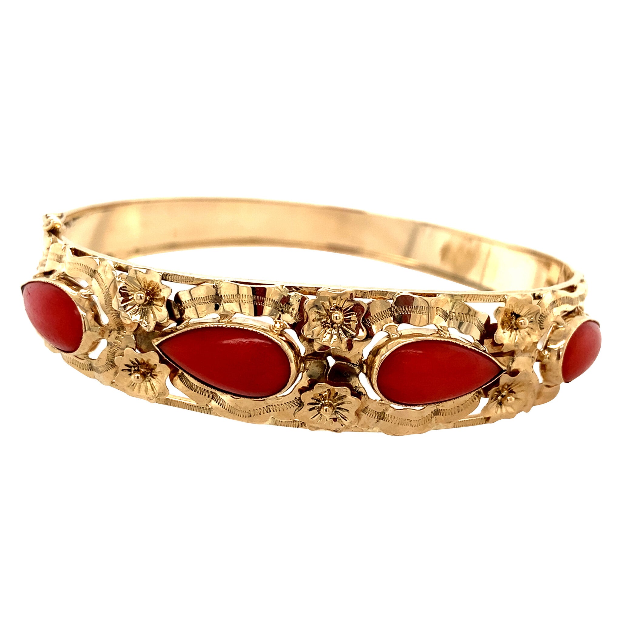 Vintage gouden bangle met bloedkoraal 14 krt