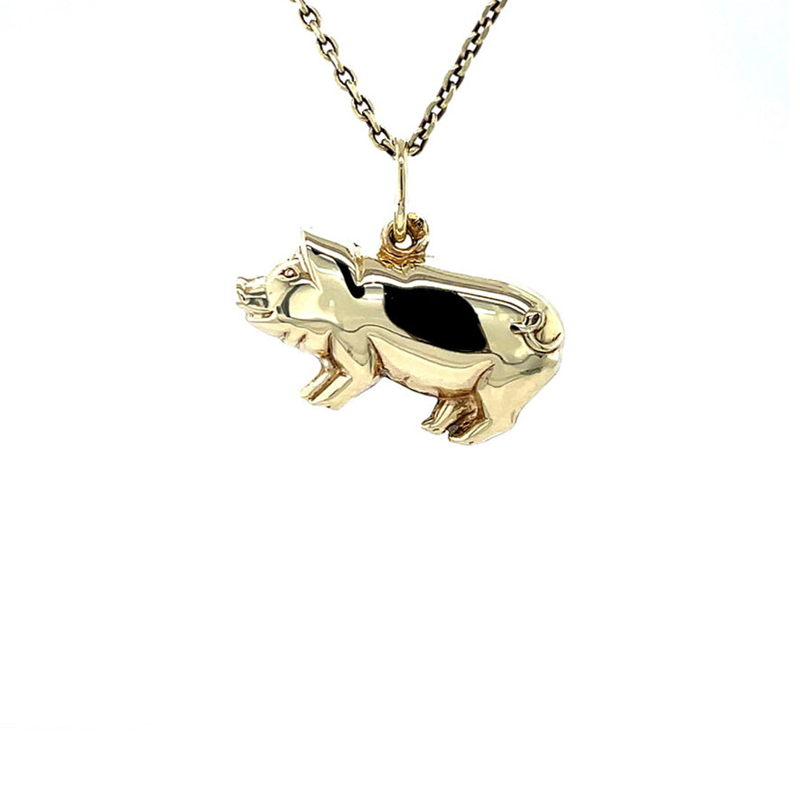 Gouden vintage varkens hanger 14 krt