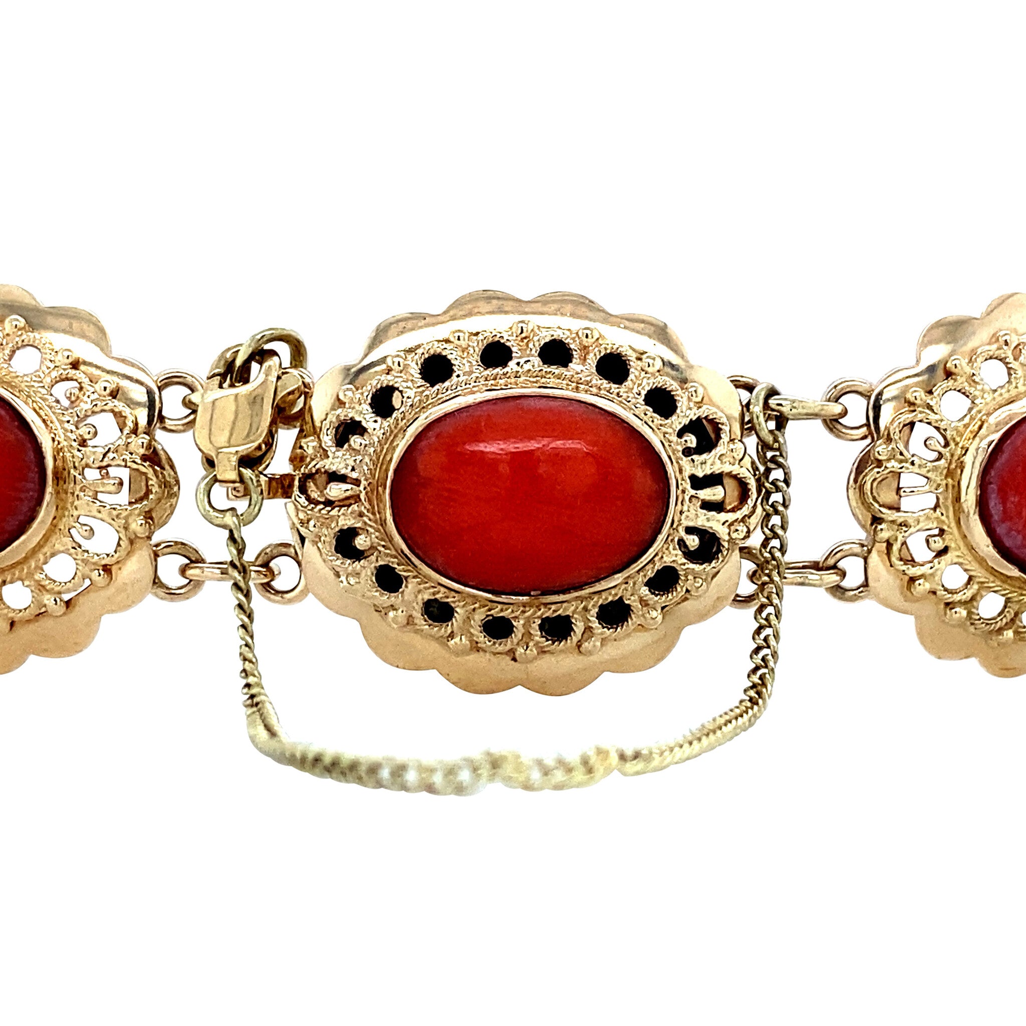 Vintage gouden bootjes armband met bloedkoraal 14 krt