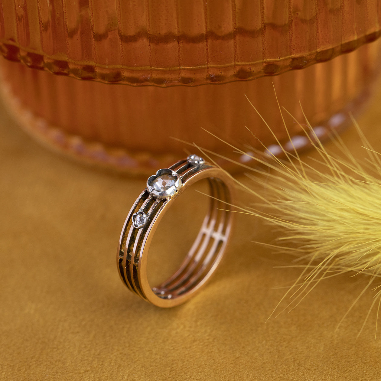 Roségouden ring met roosdiamant 18 krt/835