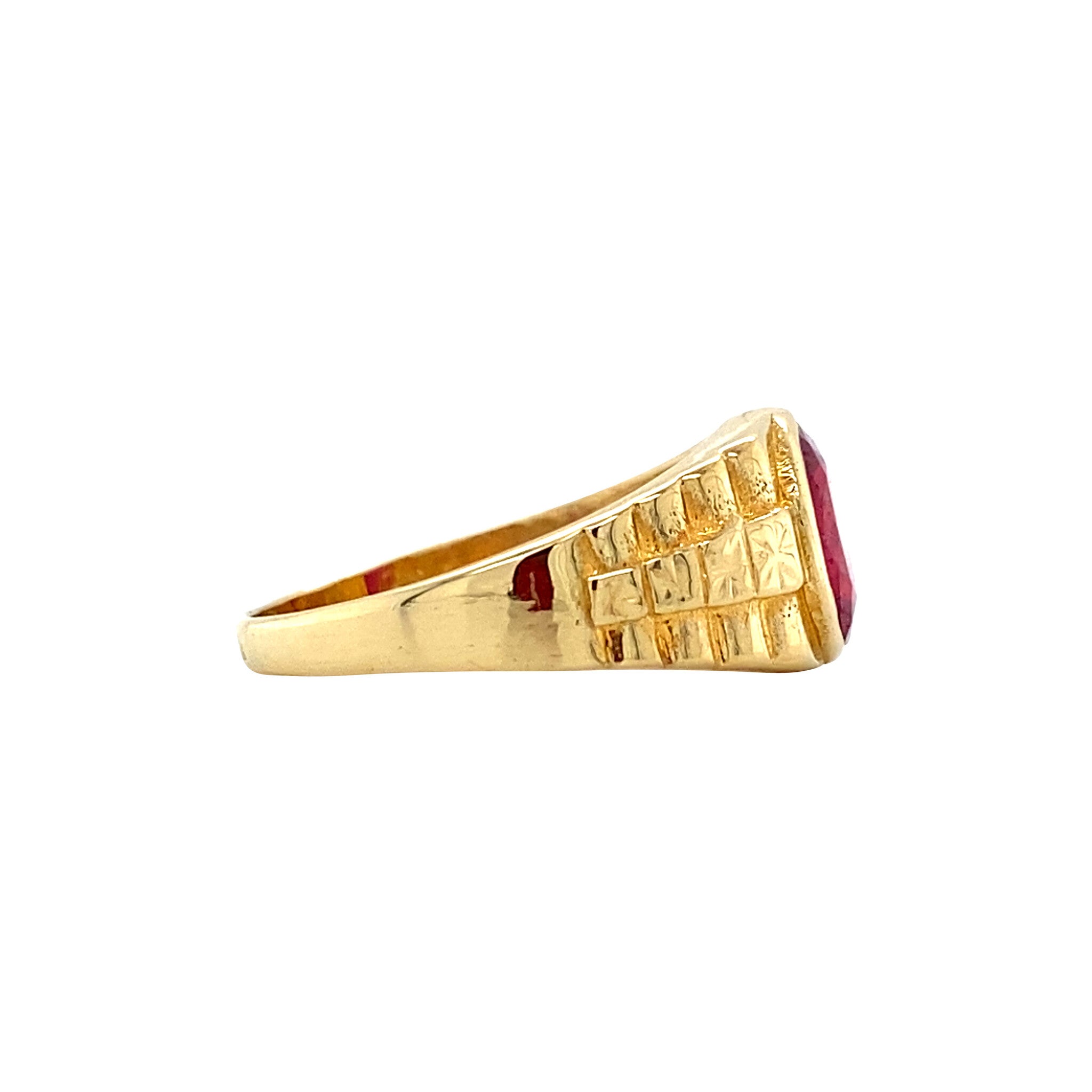 Gouden vintage ring met robijn 18 krt