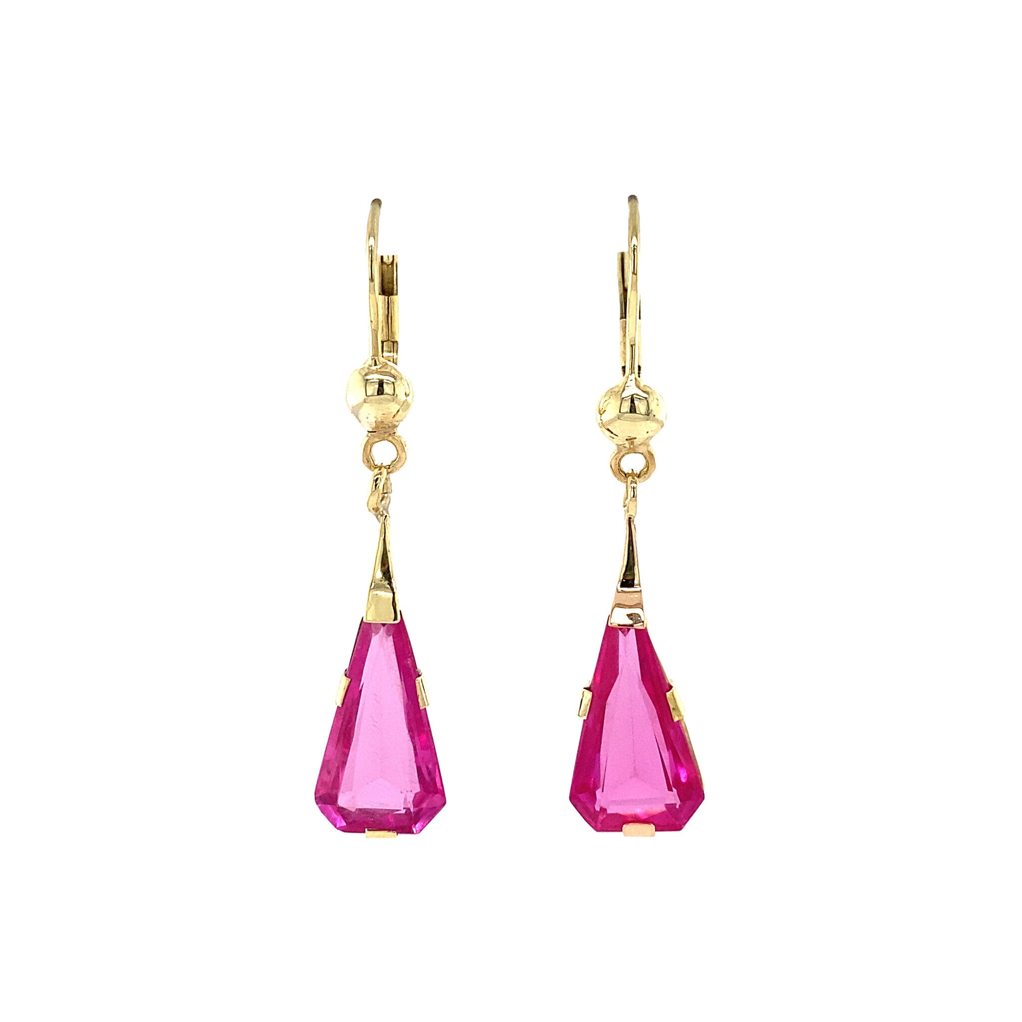 Gold earrings with ruby, 14 kt