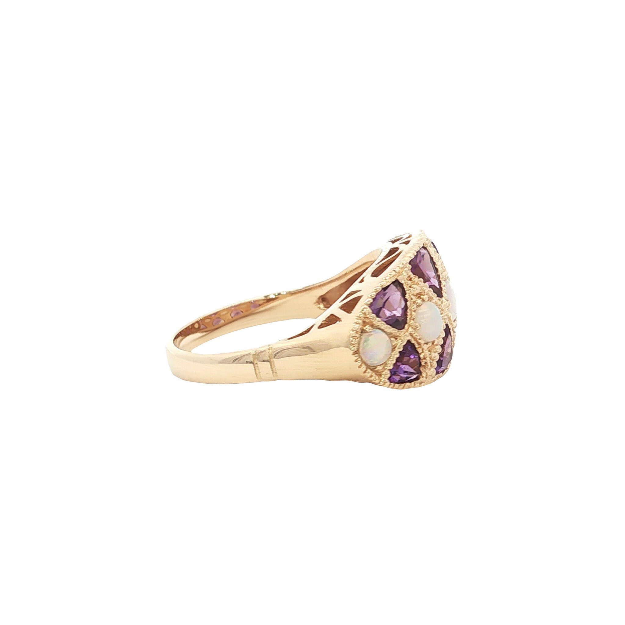 14 kt gold ring with opal and amethyst