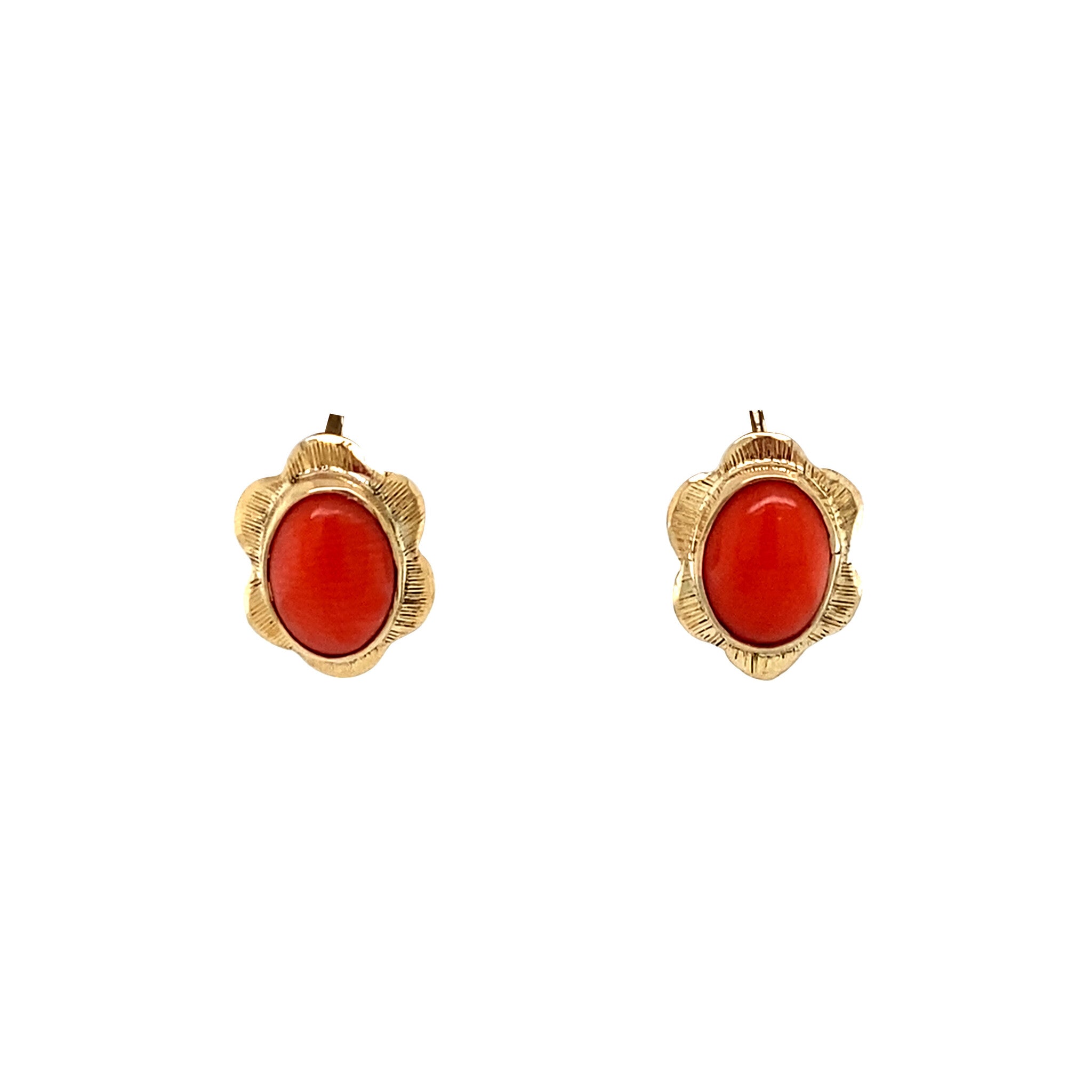 Vintage gold drop earrings with blood coral, 14 kt