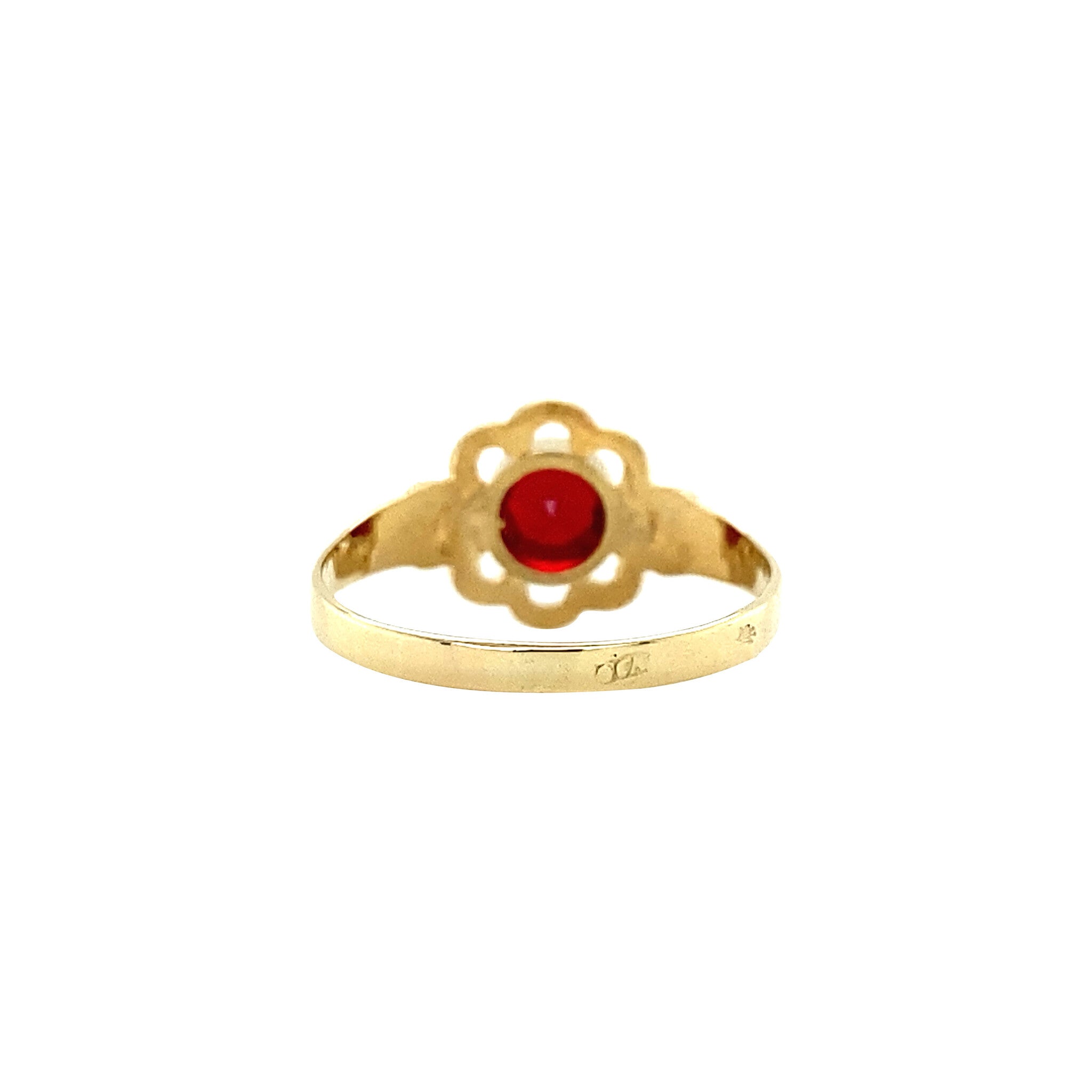 Gouden ring met roze glas 14 krt