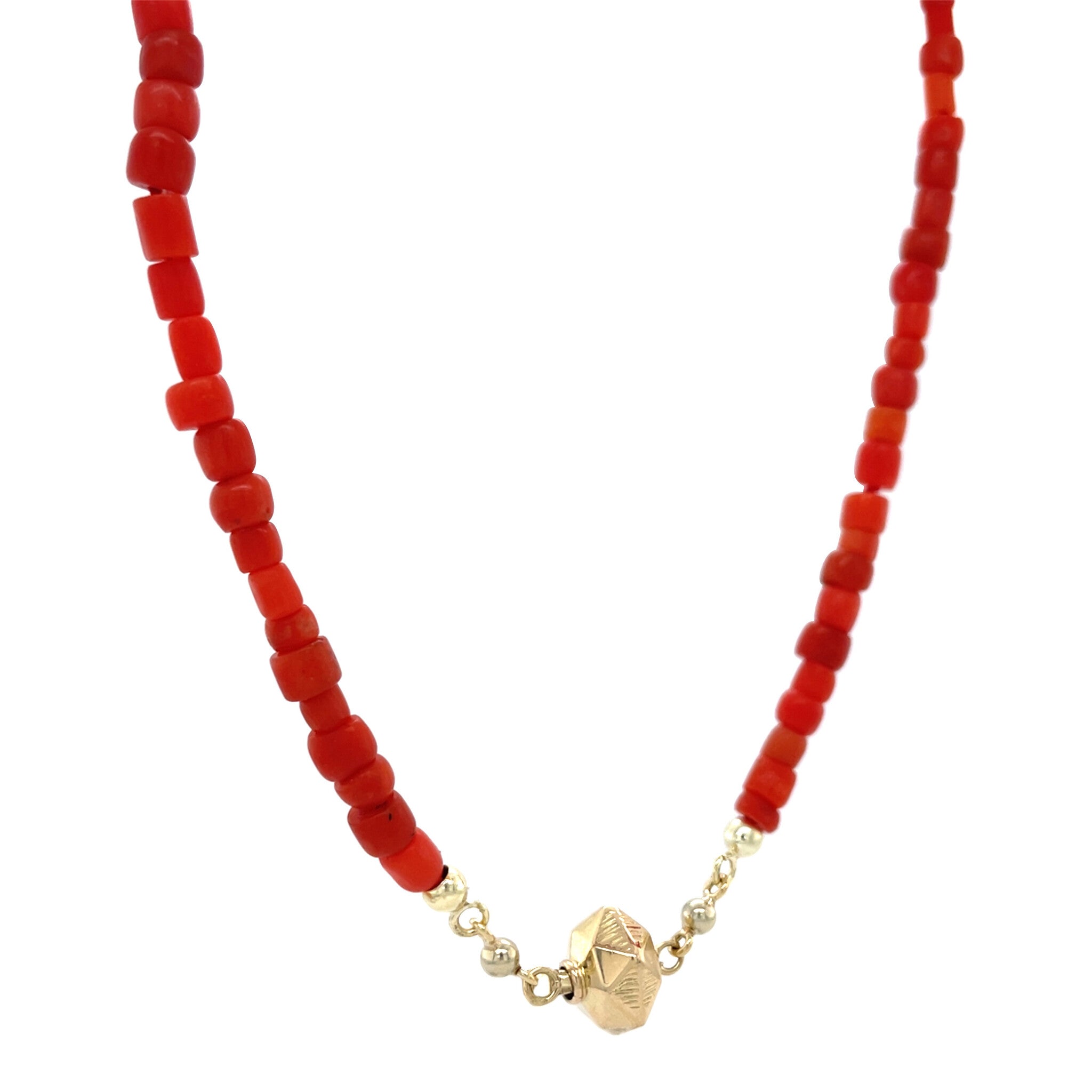 Vintage bloedkoraal collier met gouden sluiting 14 krt