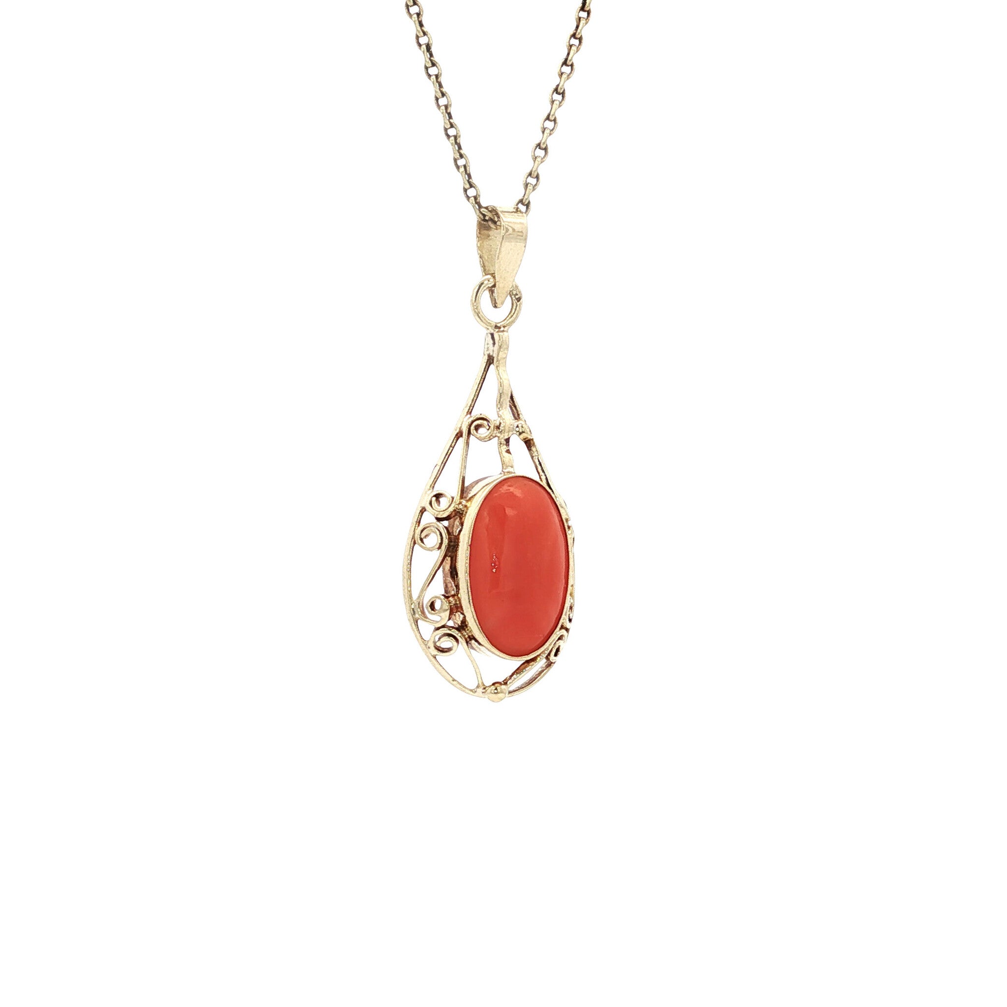 Gouden vintage hanger met bloedkoraal 14 kt