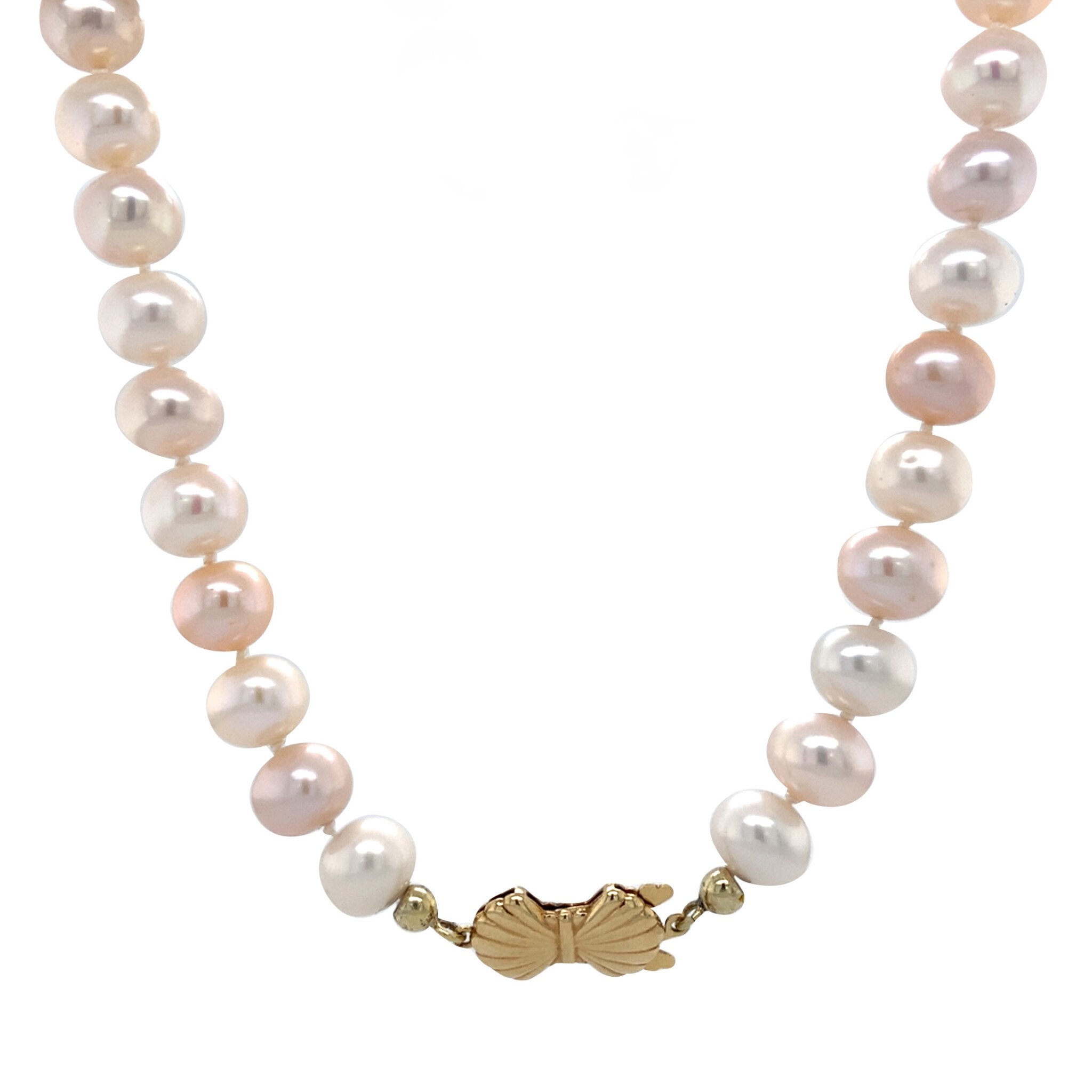 Parel vintage collier met gouden strik sluiting 14 krt