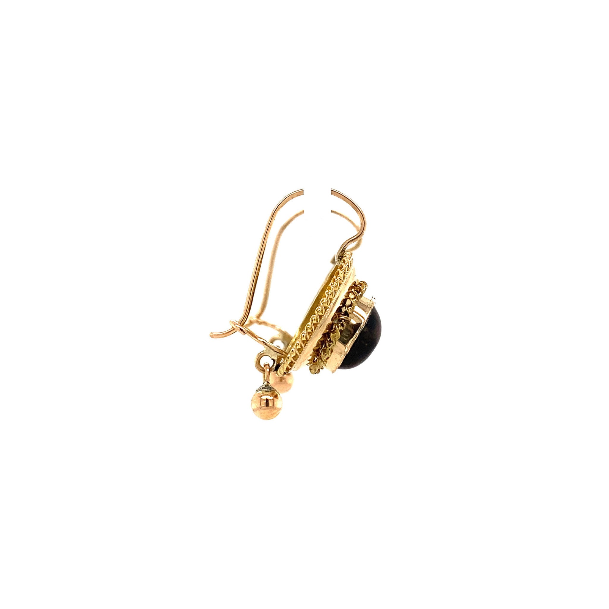 Gouden oorhangers met tijgeroog 14 krt