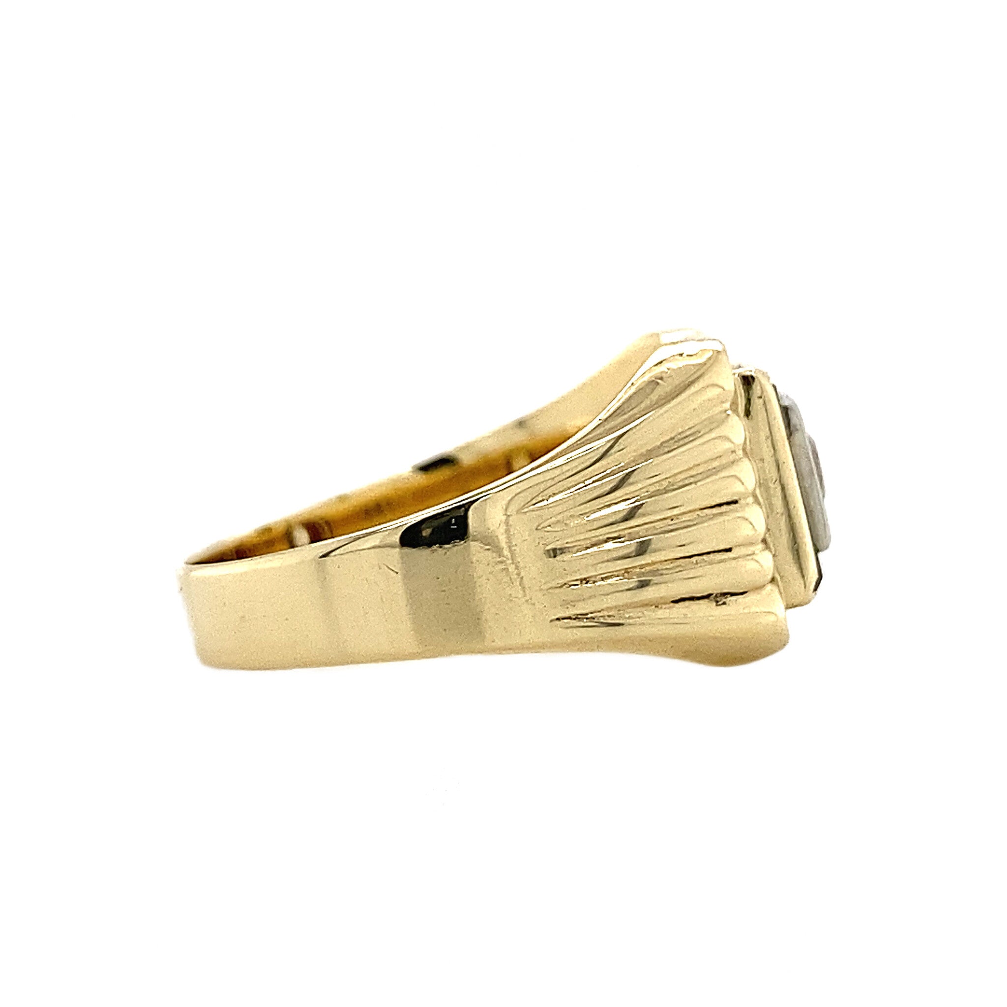 Gold ring with zirconia and onyx, 14 kt
