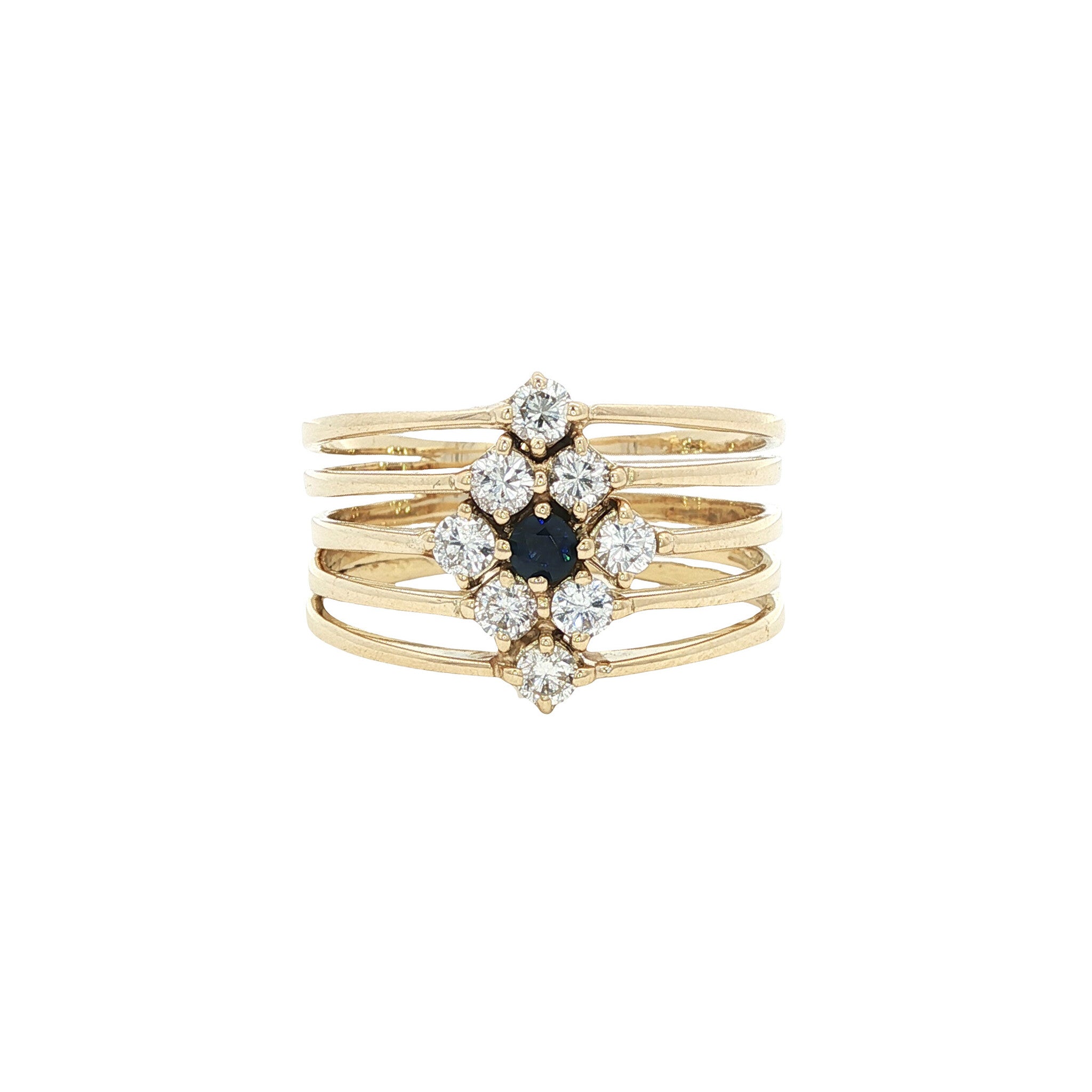 Gold ring with sapphire and diamond 14 kt