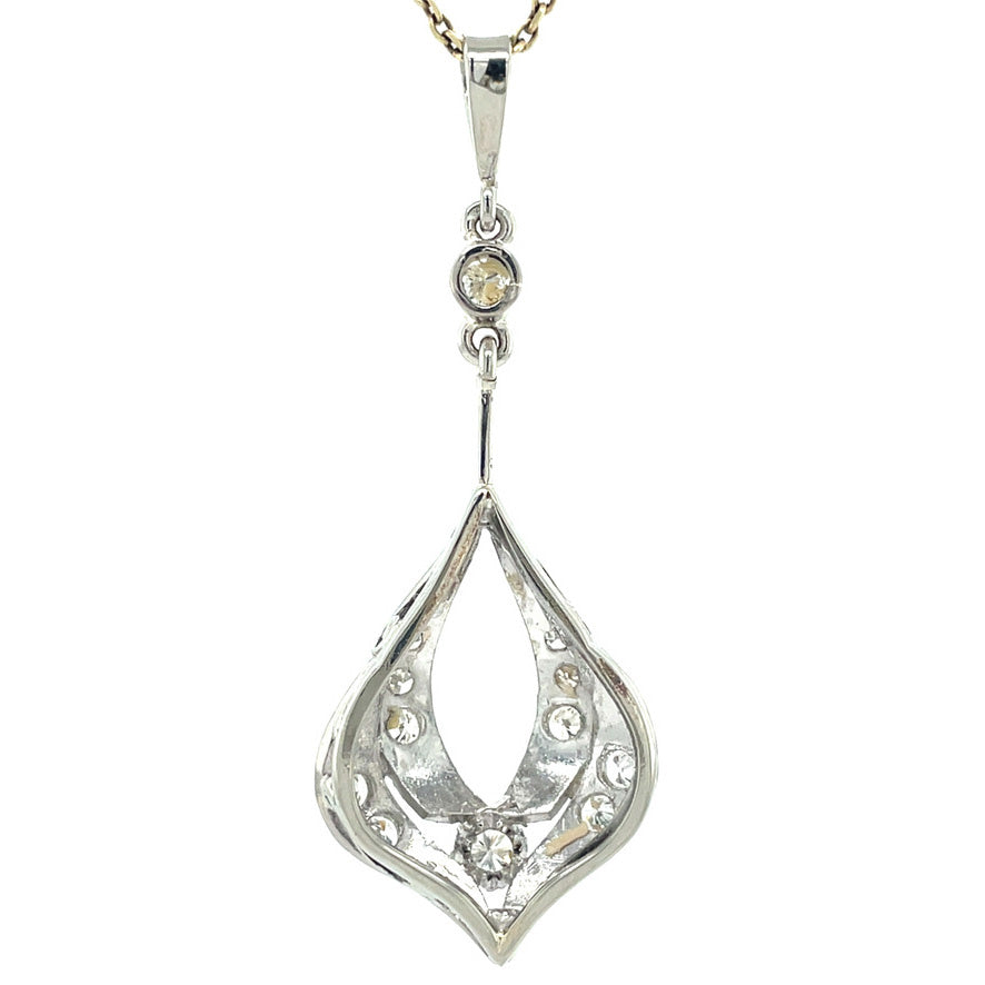 Witgouden vintage hanger met diamant 14 kt