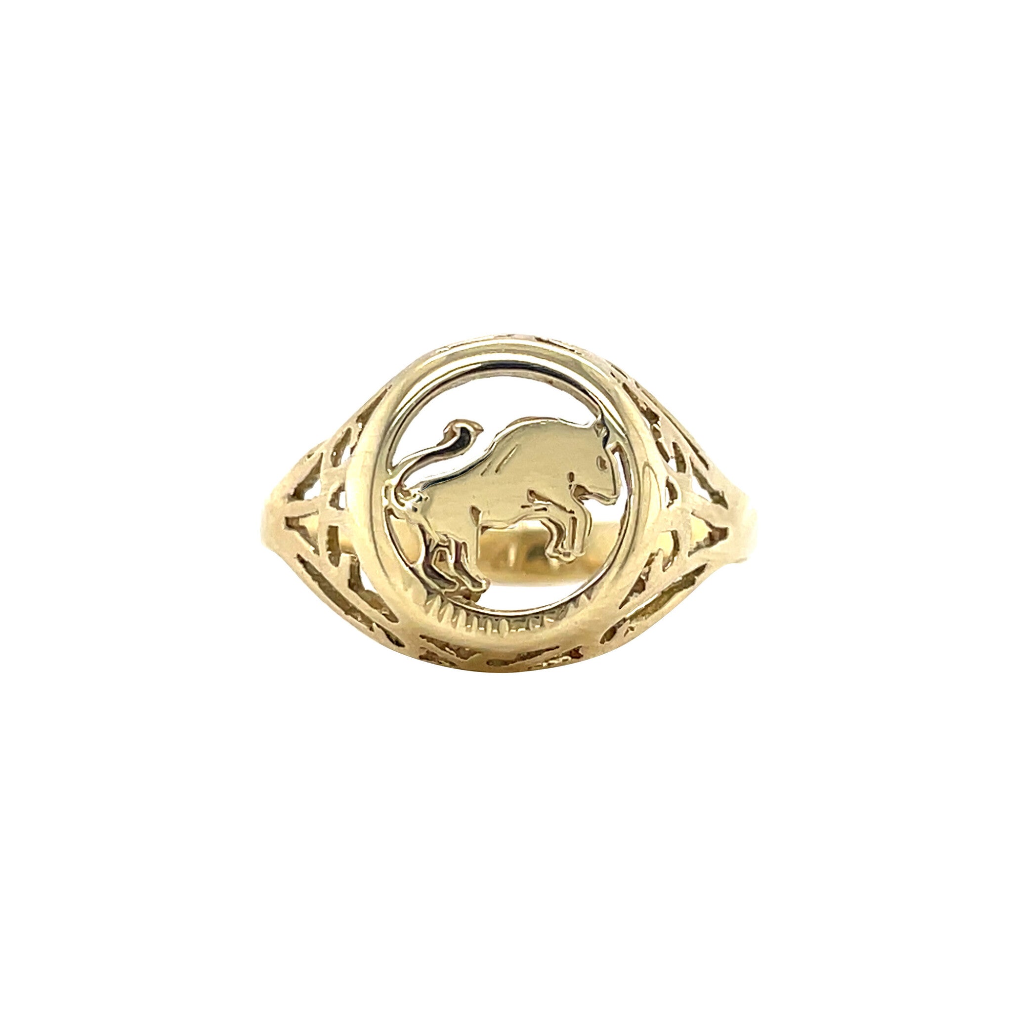 Vintage gold ring with bull, 14 kt