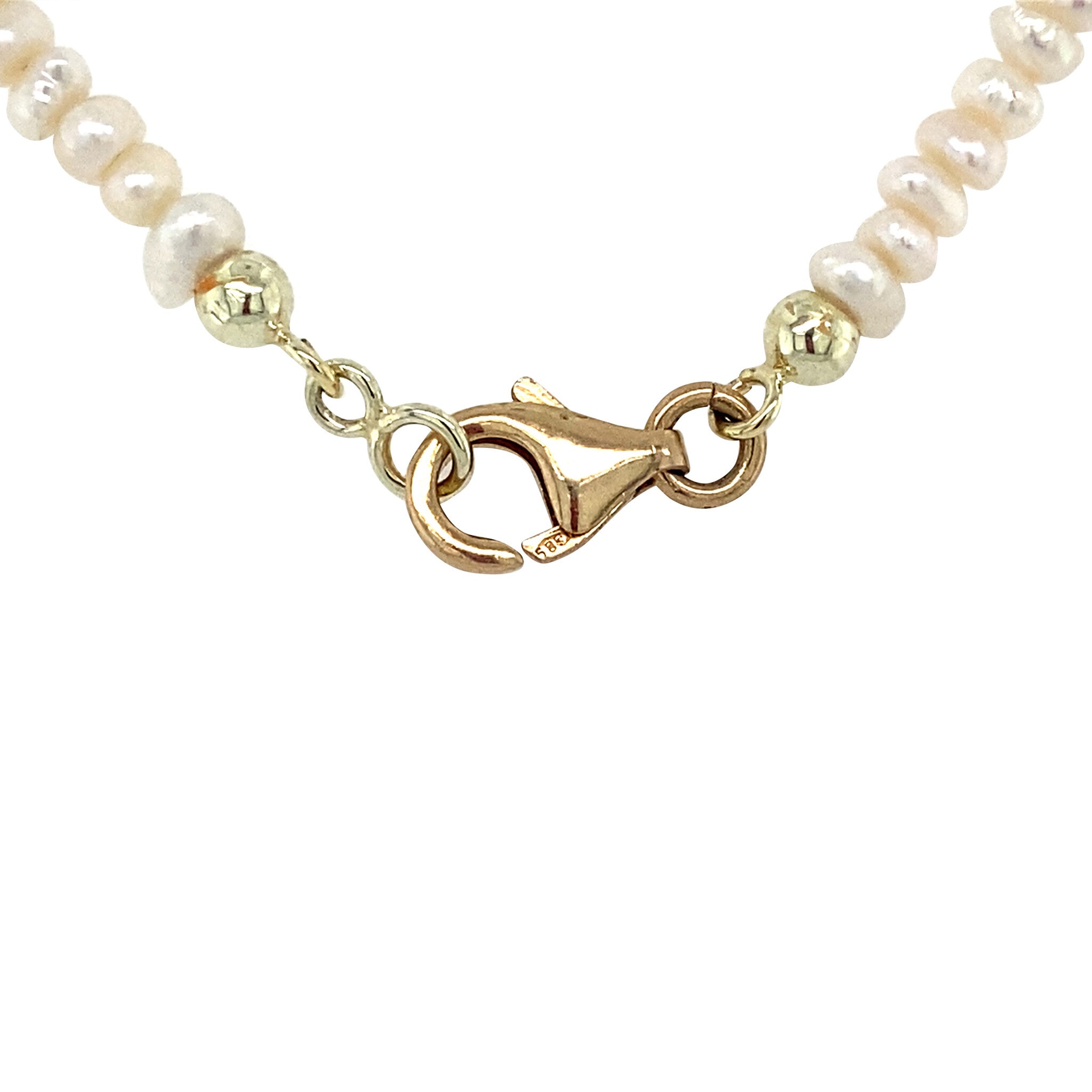 Vintage pearl necklace with ruby and enamel 14 kt