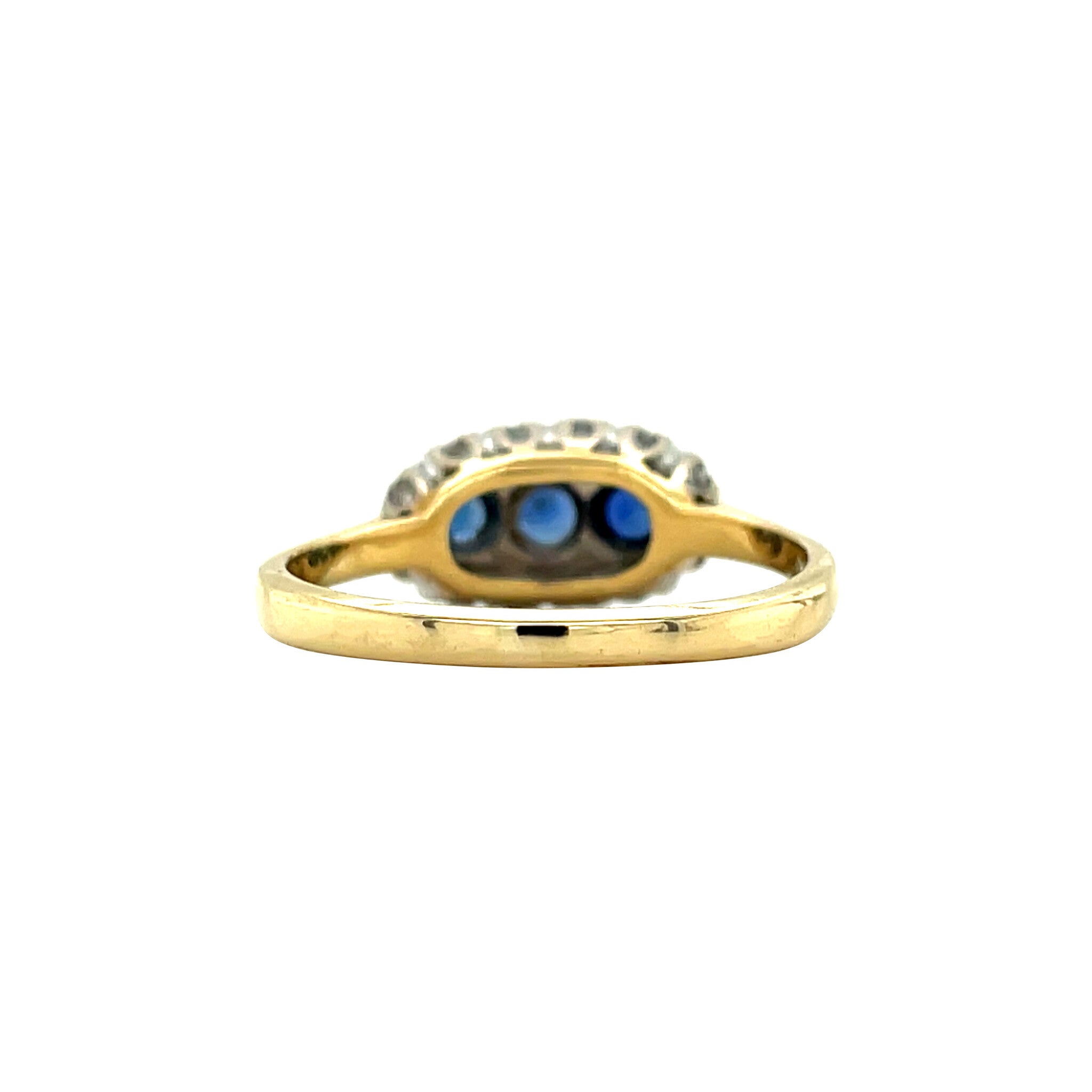 18 kt vintage gold entourage ring with sapphire and diamond