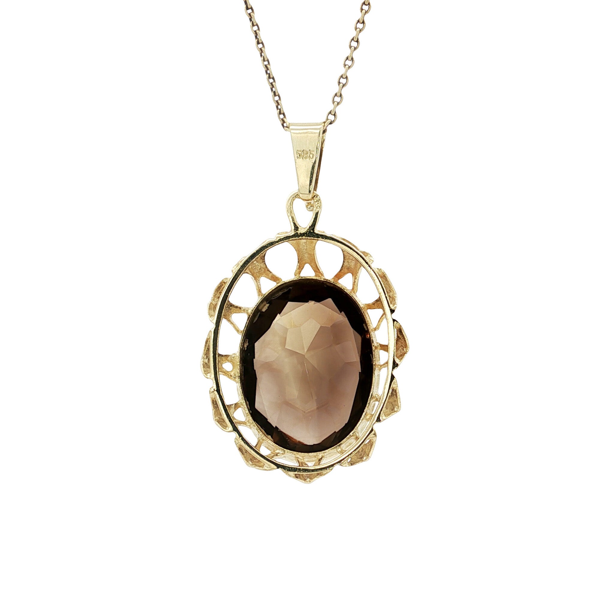 Golden vintage pendant with smoky topaz 14 kt