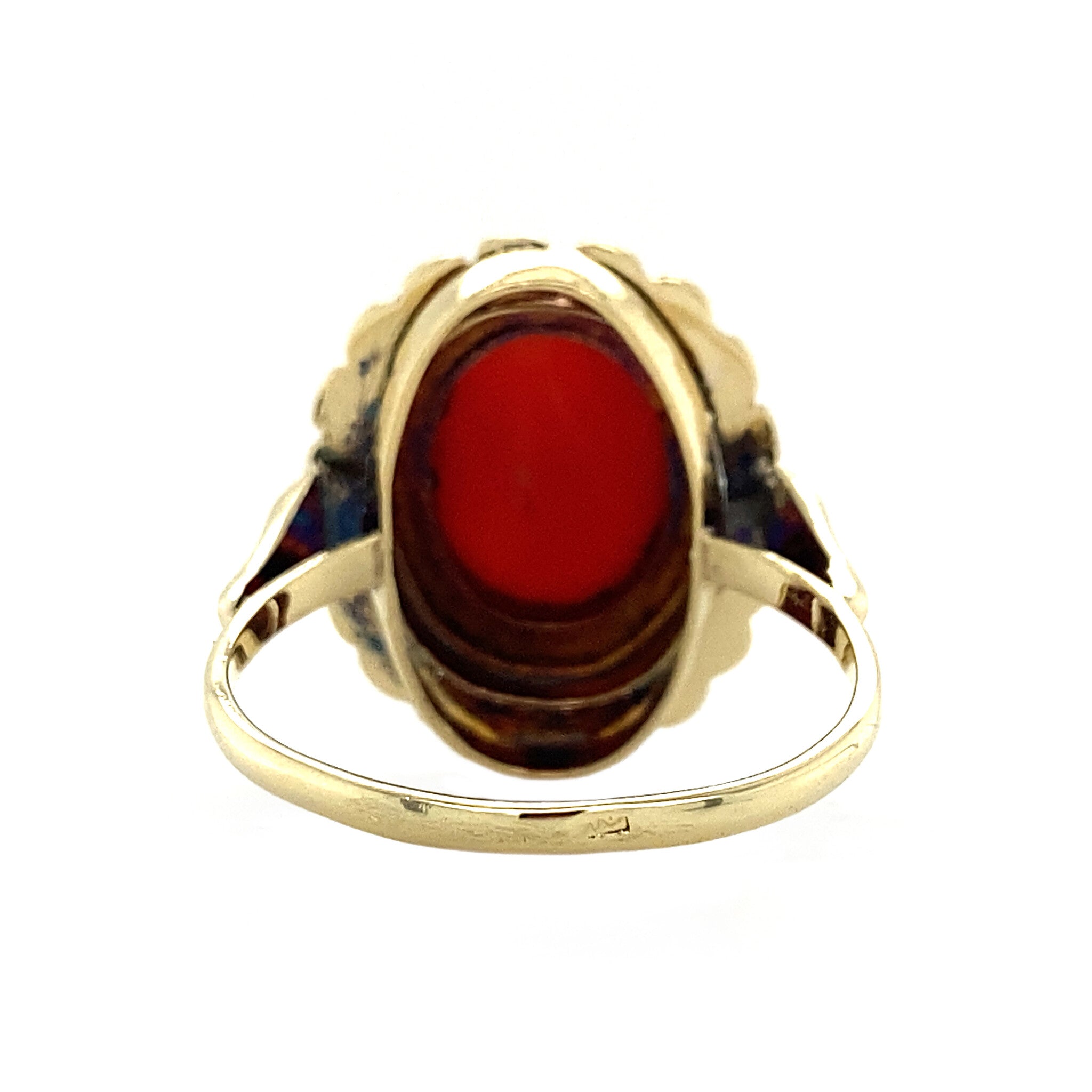 Gold ring with blood coral, 14 kt