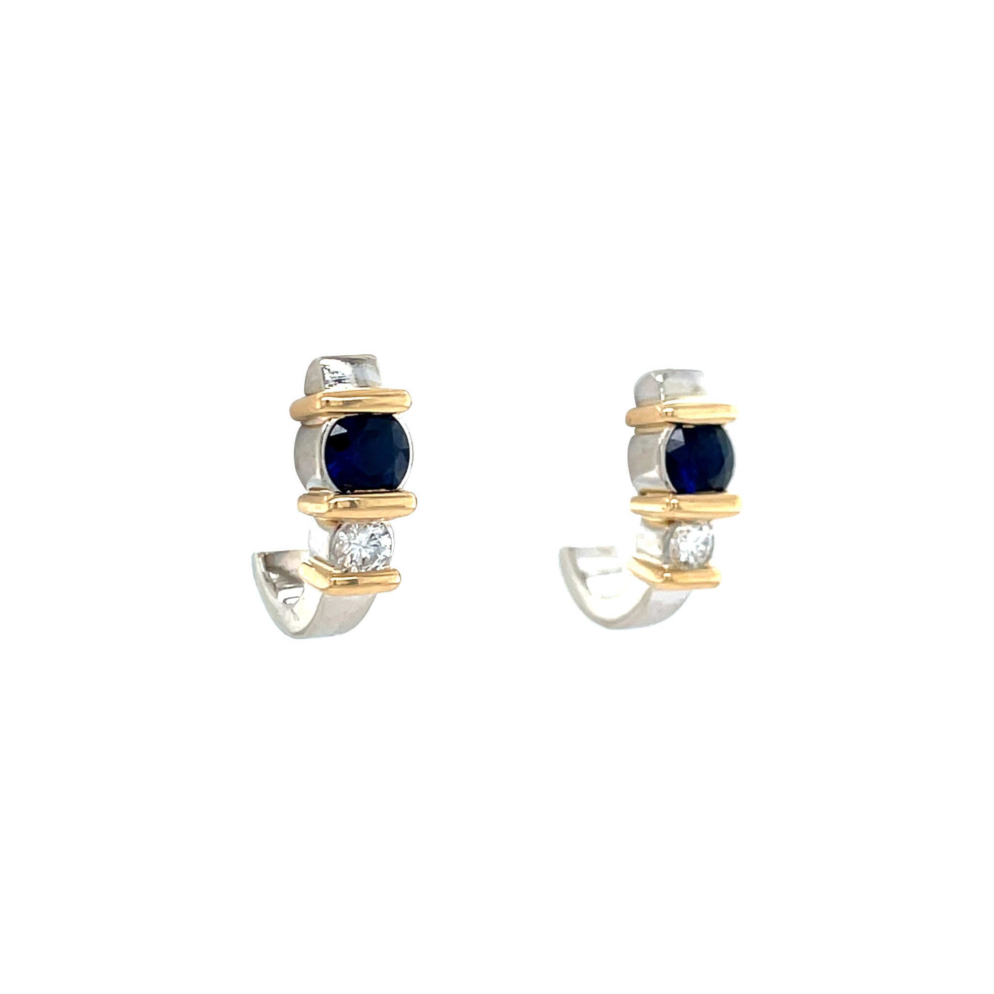 Bicolour gouden vintage oorstekers met saffier en diamant 14 krt