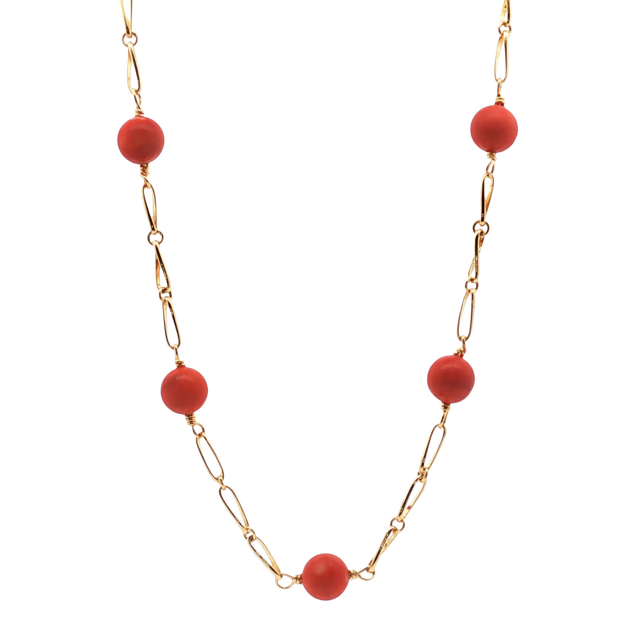 Gouden vintage collier met bloedkoraal 18 kt