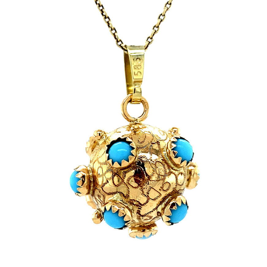 Gold sputnik pendant with colored stone 14 kt