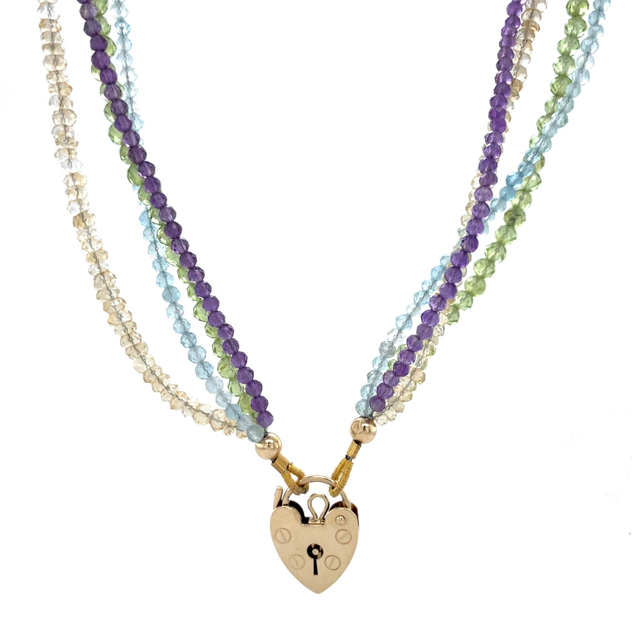 Vintage edelstenen collier met hart sluiting 9 krt