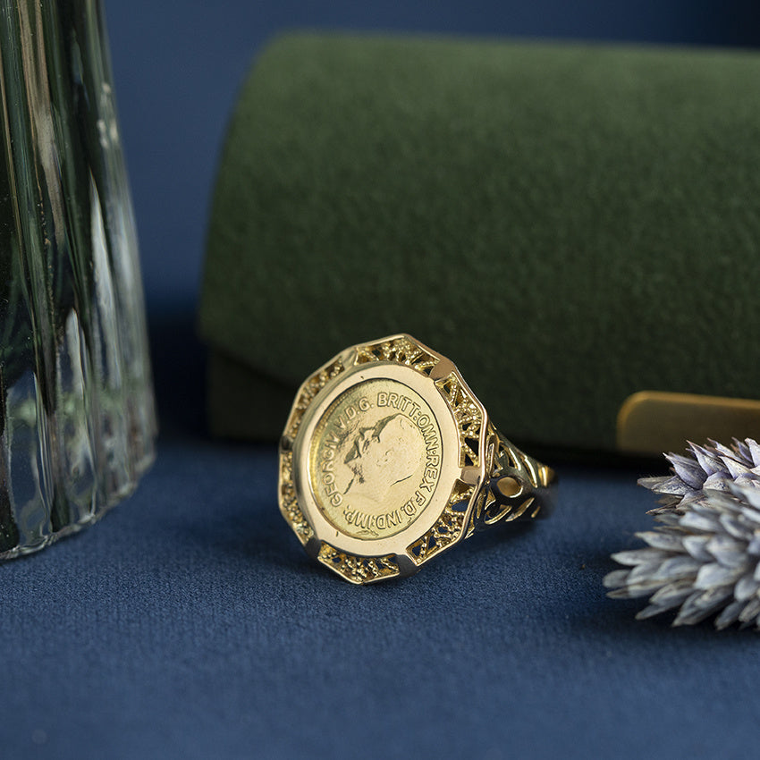 Gouden vintage munt ring 14 krt